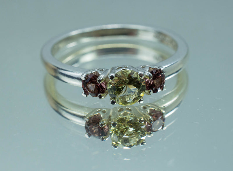 Danburite and Garnet Ring; Genuine Untreated Danburite and Garnet