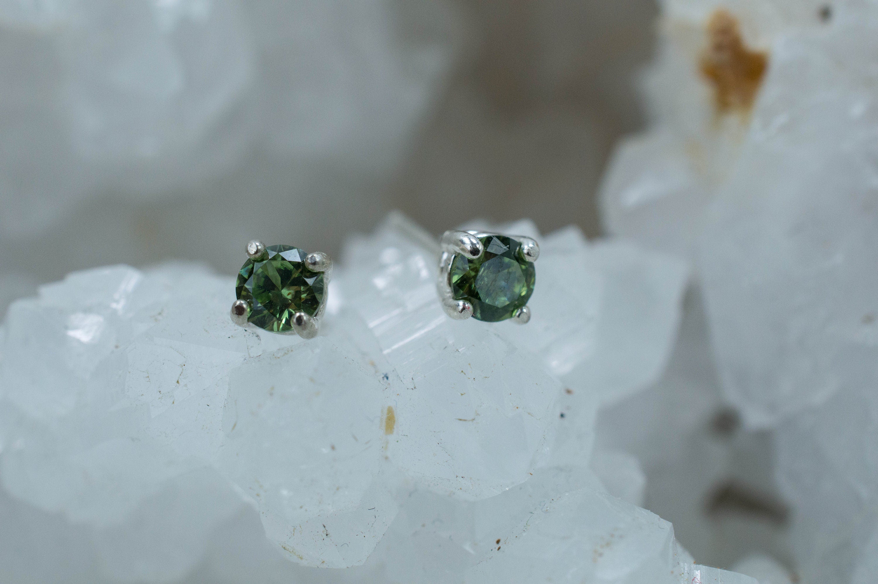 Green Zircon Earrings; Natural Untreated Sri Lankan Zircon - Mark Oliver Gems