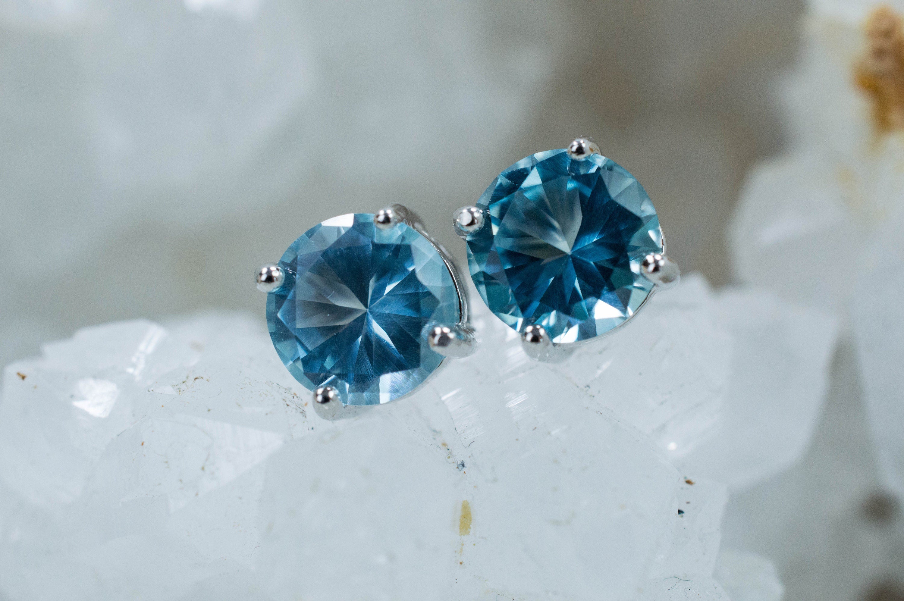 Blue Topaz Earrings; Genuine Brazilian Topaz; 3.120cts - Mark Oliver Gems