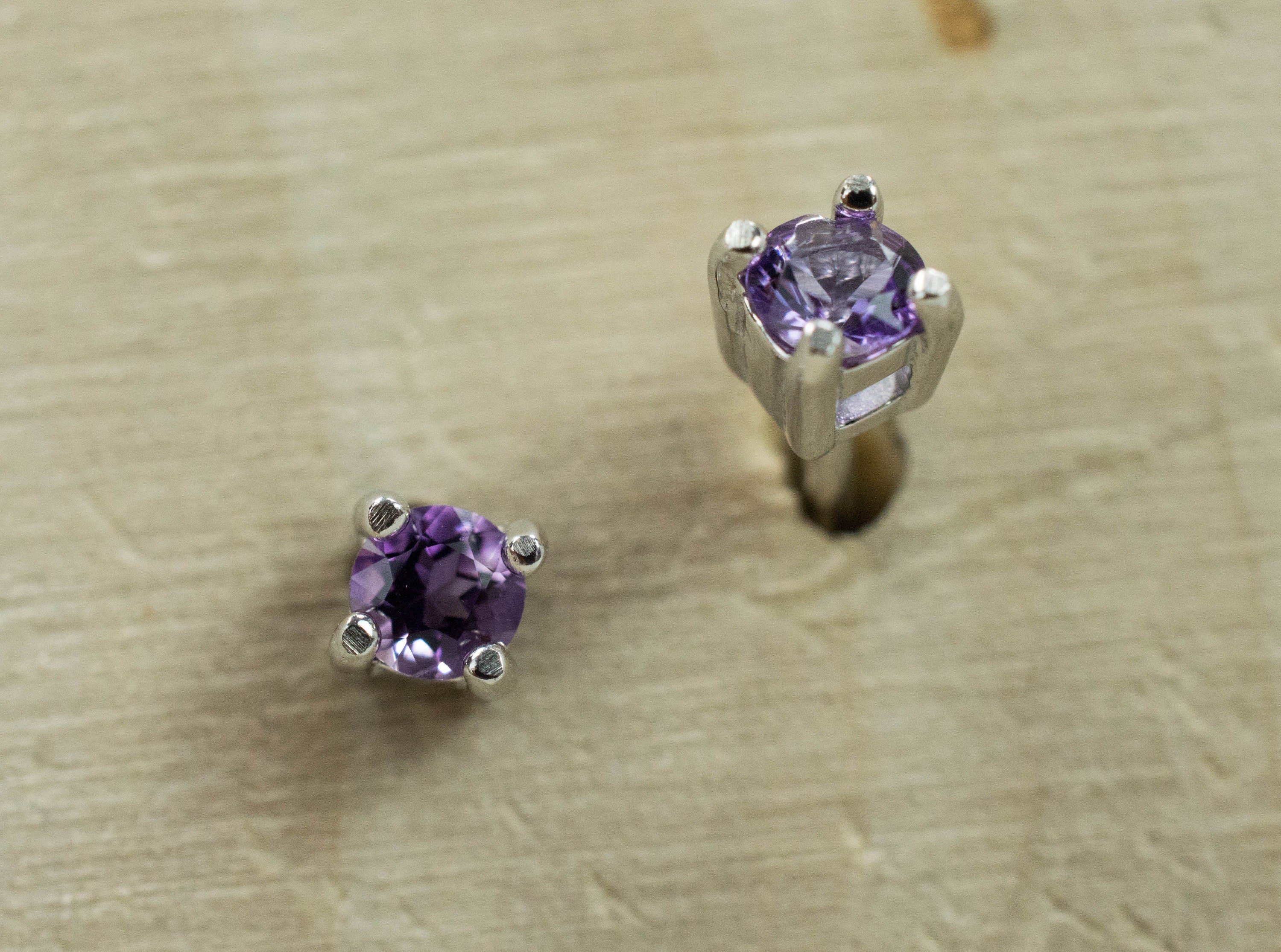 Amethyst Earrings, Natural Untreated Brazilian Amethyst; 0.35cts - Mark Oliver Gems