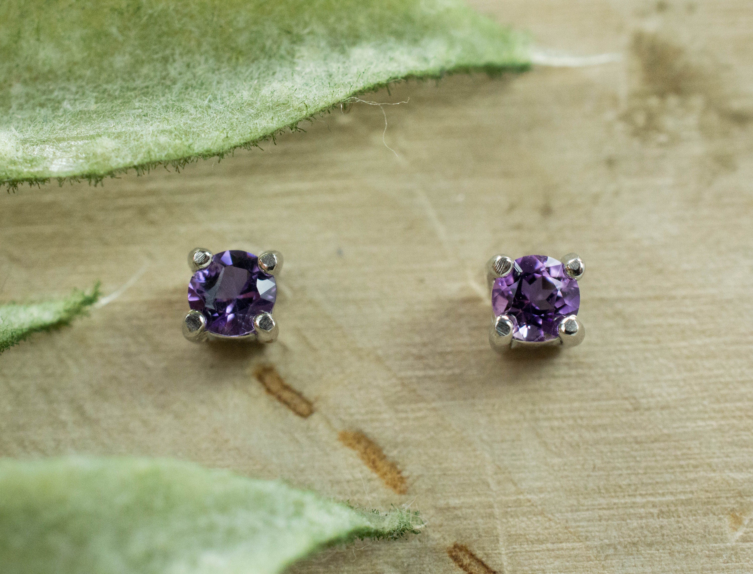 Amethyst Earrings, Natural Untreated Brazilian Amethyst; 0.35cts - Mark Oliver Gems