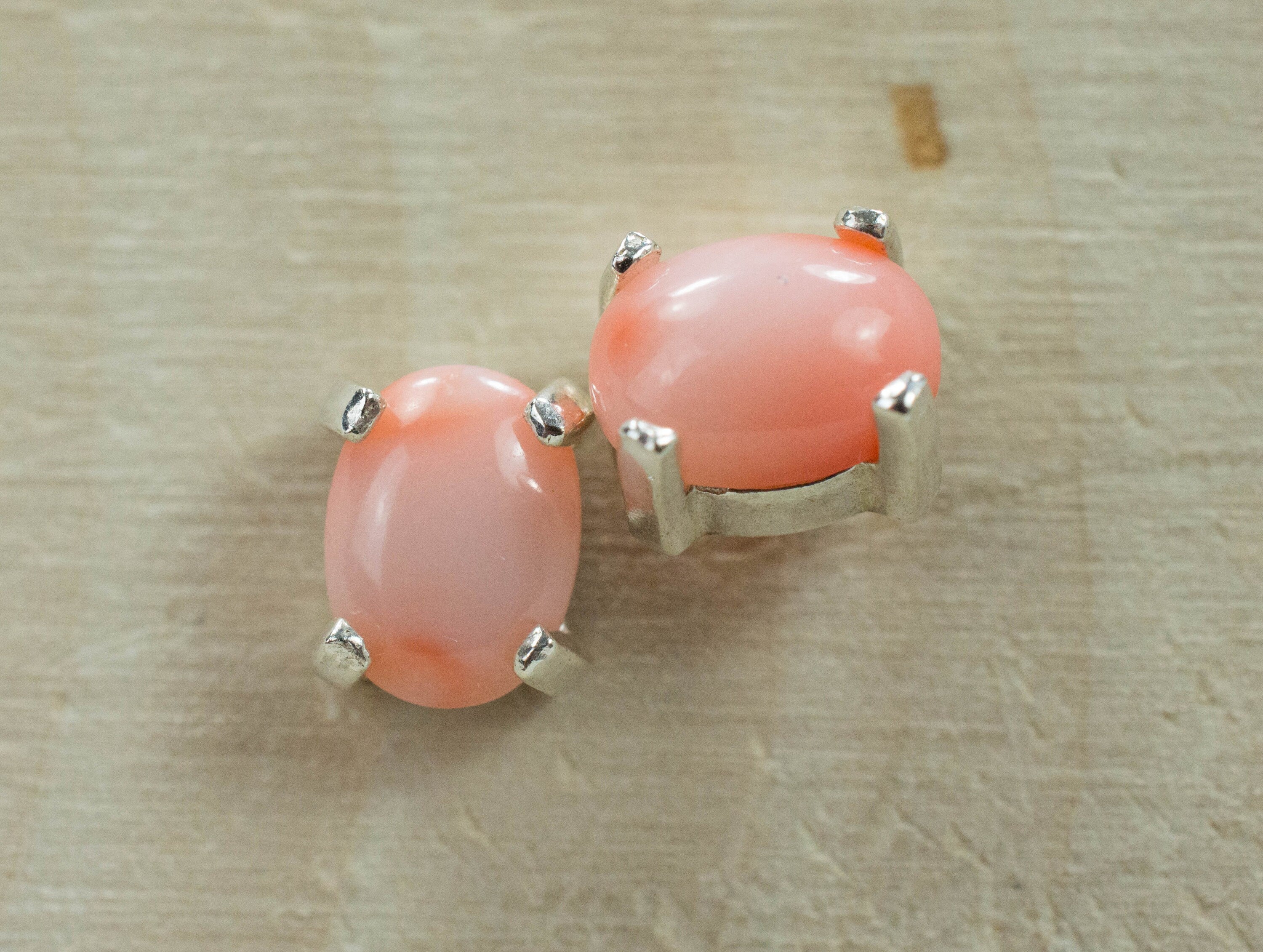 Precious Coral Earrings; Natural Untreated Taiwan Angelskin Coral - Mark Oliver Gems