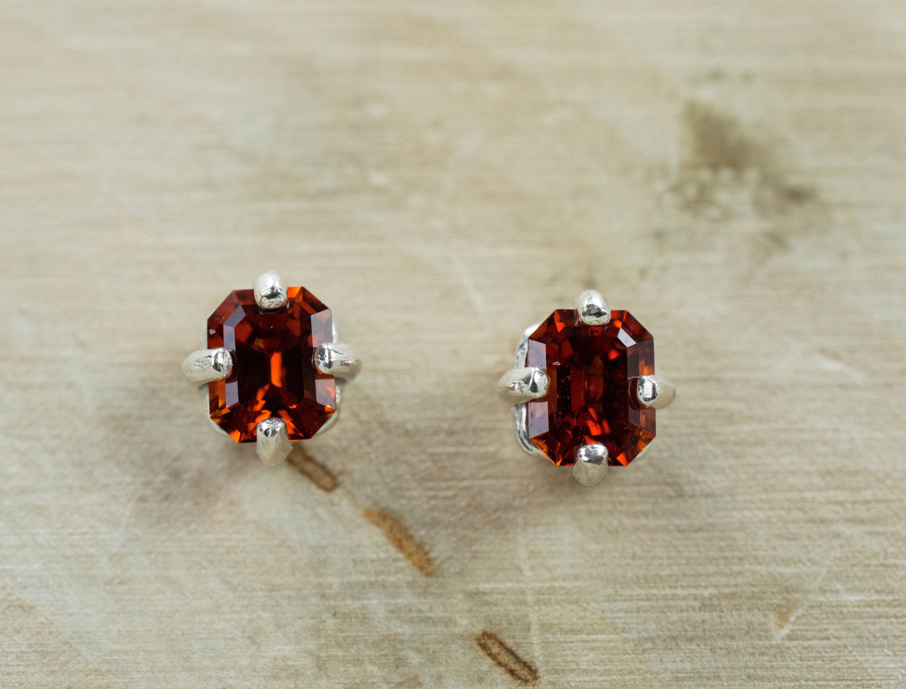 Spessartine Garnet Earrings; Natural Untreated Madagascar Garnet - Mark Oliver Gems