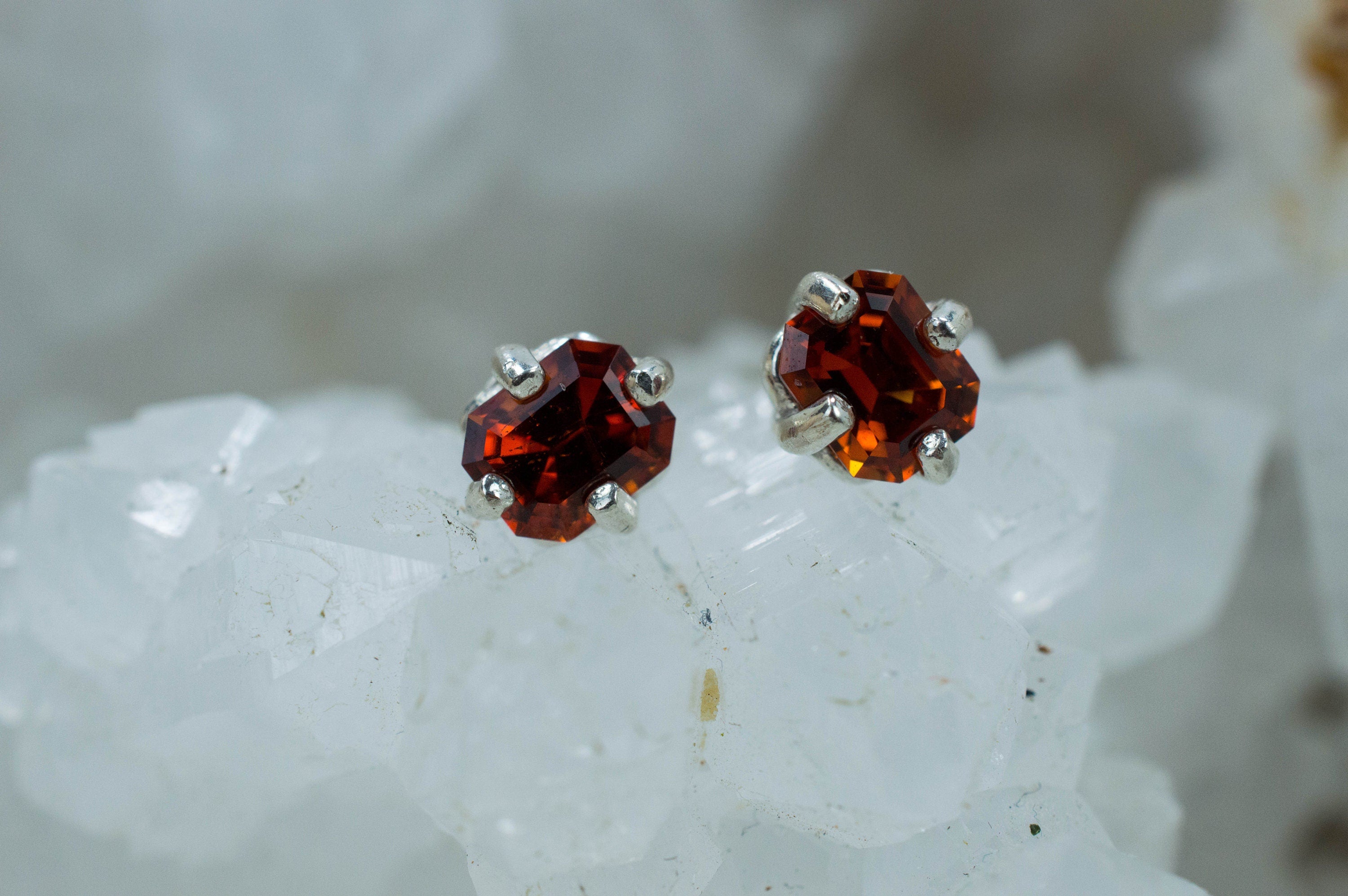 Spessartine Garnet Earrings; Natural Untreated Madagascar Garnet - Mark Oliver Gems