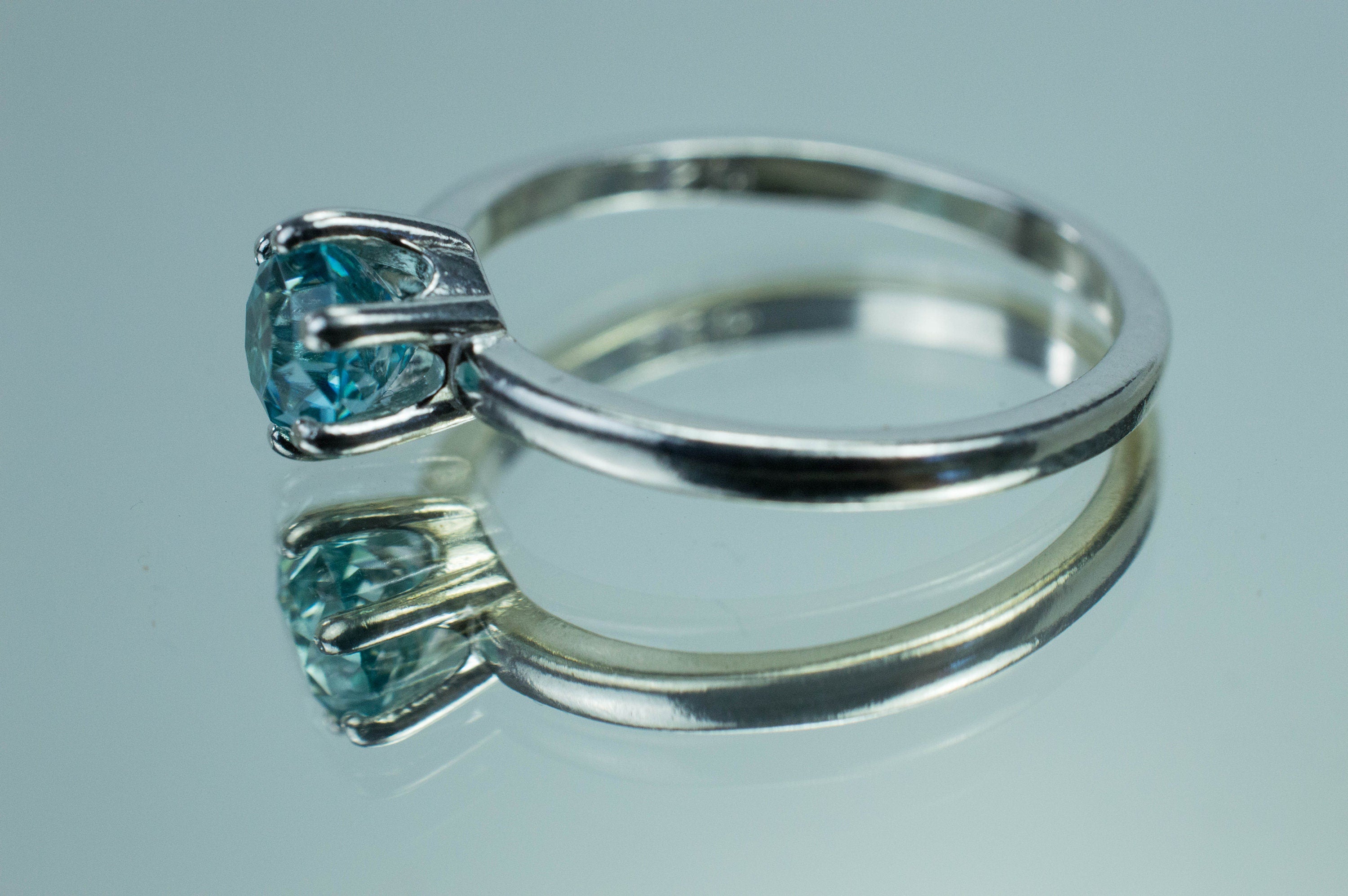 Genuine Blue teal Zircon,Gemstone Ring! not good zirconia (cz).RealDecember gemstone!