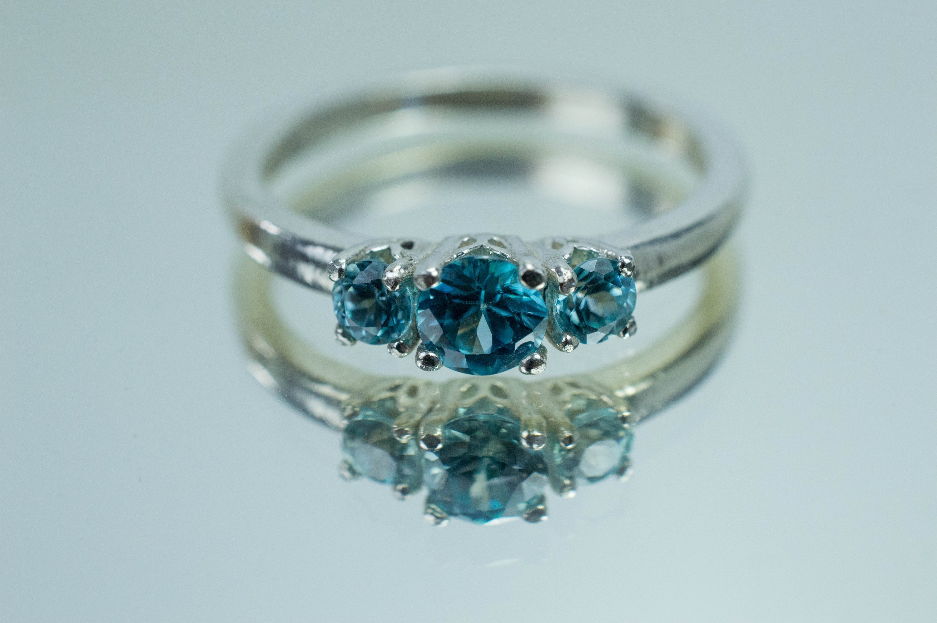 Blue Zircon Ring; Natural Mined Cambodian Zircon - Mark Oliver Gems
