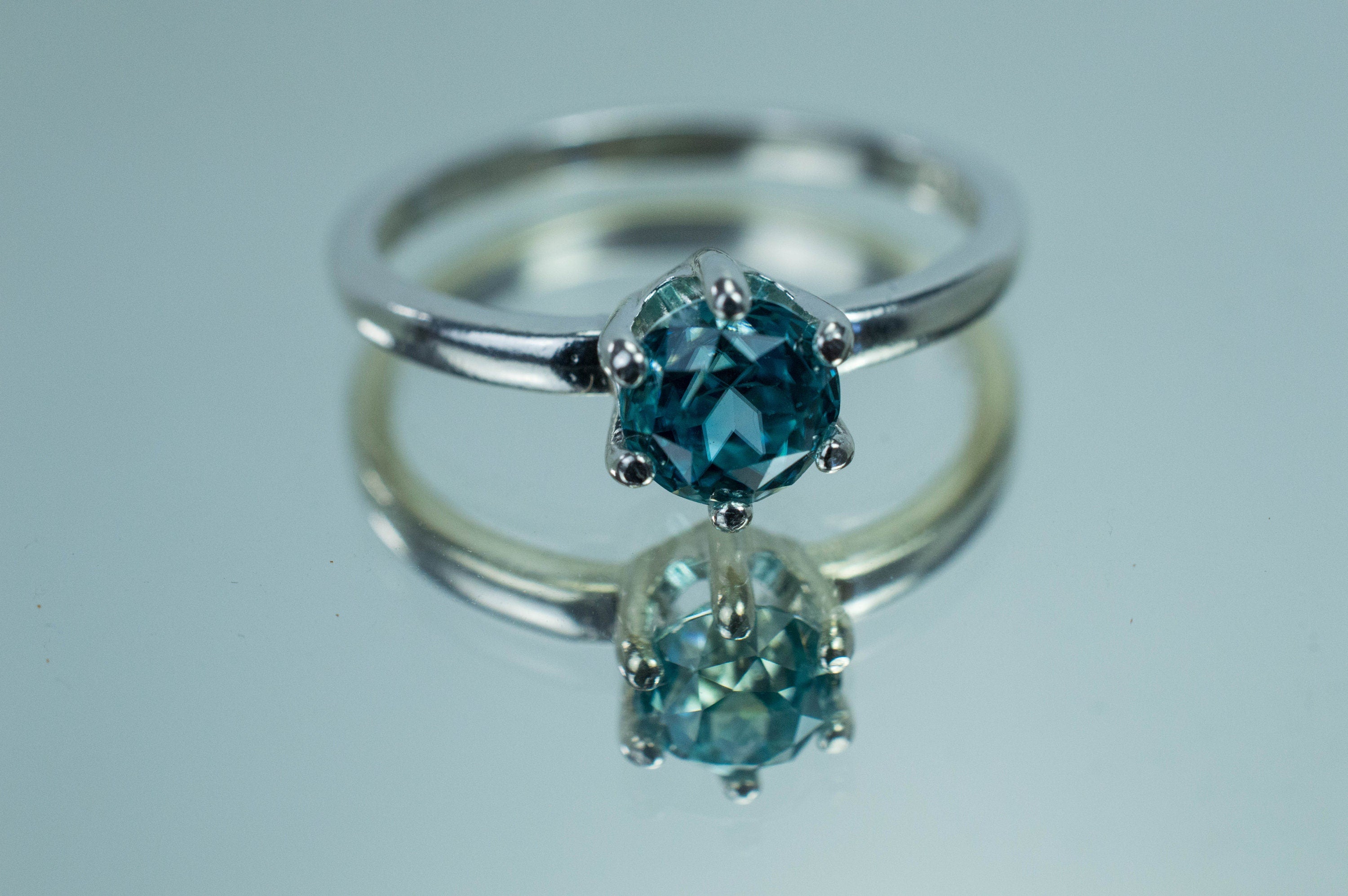 Genuine Blue teal popular Zircon,Gemstone Ring! not zirconia (cz).RealDecember gemstone!