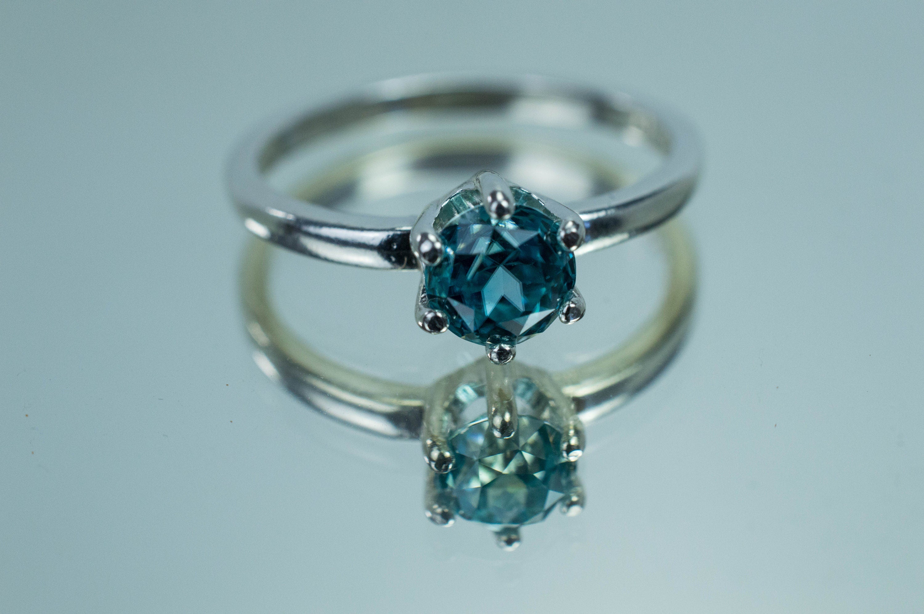 Blue Zircon Ring; Genuine Cambodia Zircon - Mark Oliver Gems