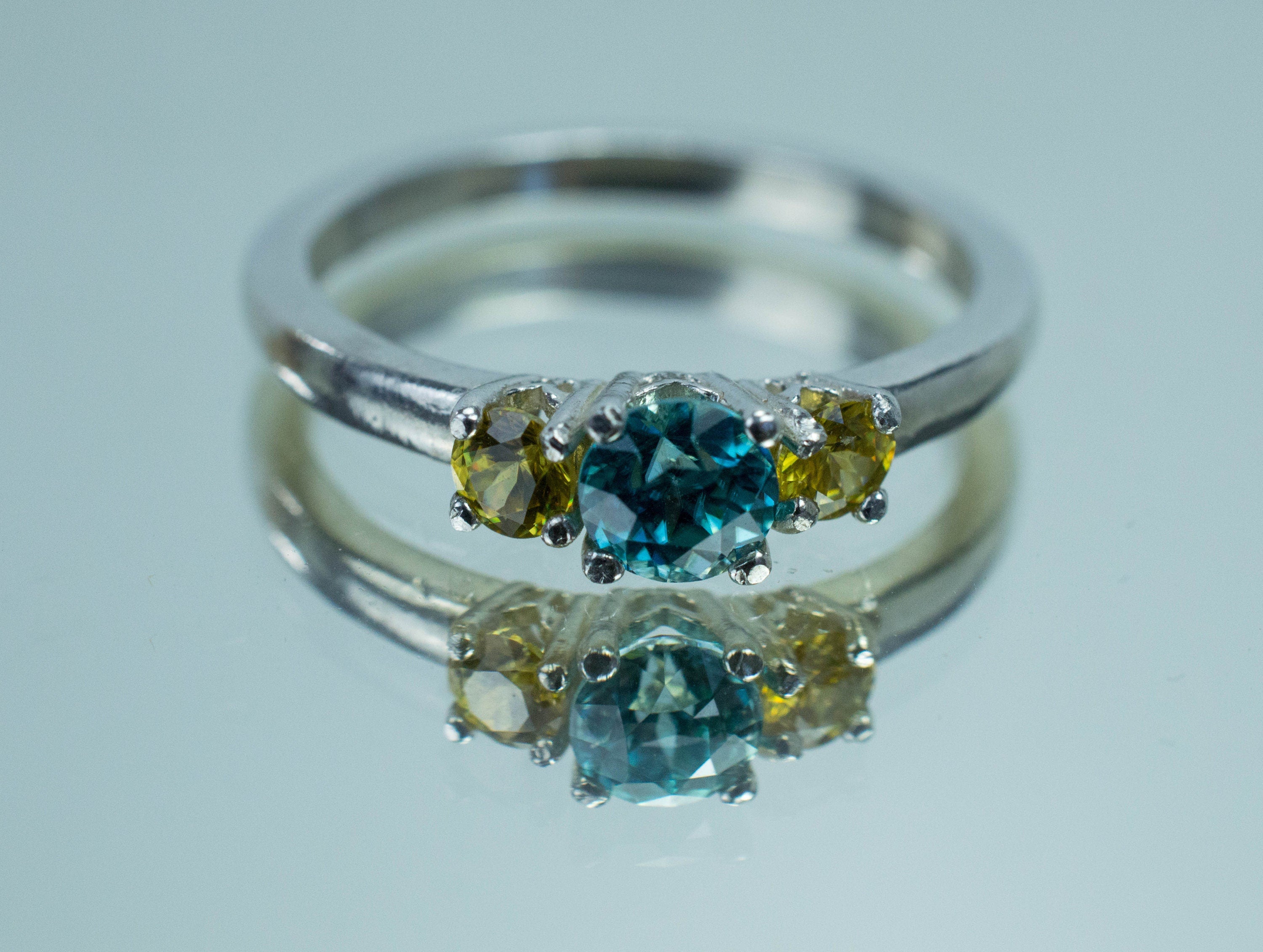 Blue Zircon and Sphene Ring, Genuine Zircon and Sphene - Mark Oliver Gems