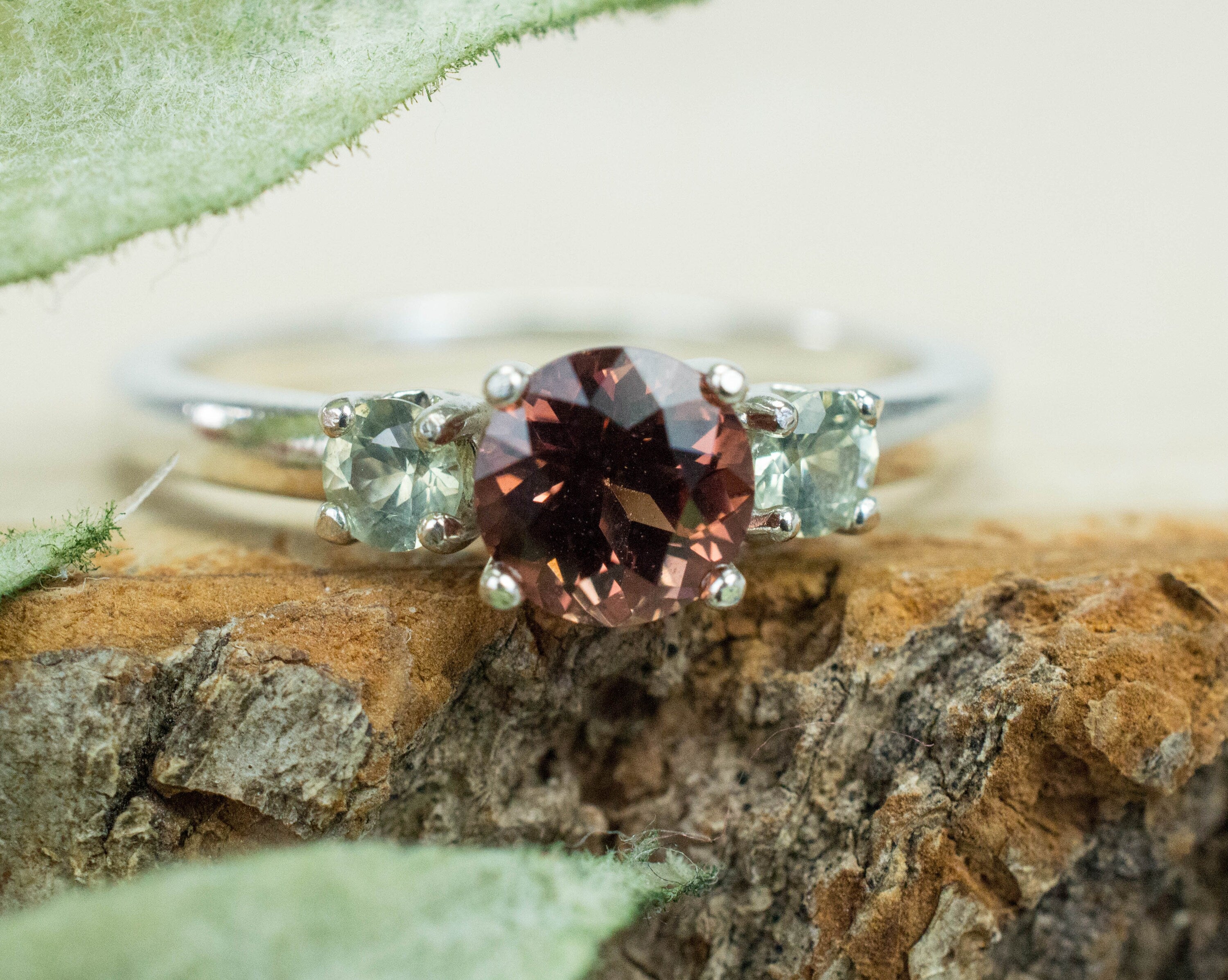 Imperial Garnet and Sapphire Ring, Genuine Untreated Tanzania Garnet and Montana Sapphire - Mark Oliver Gems