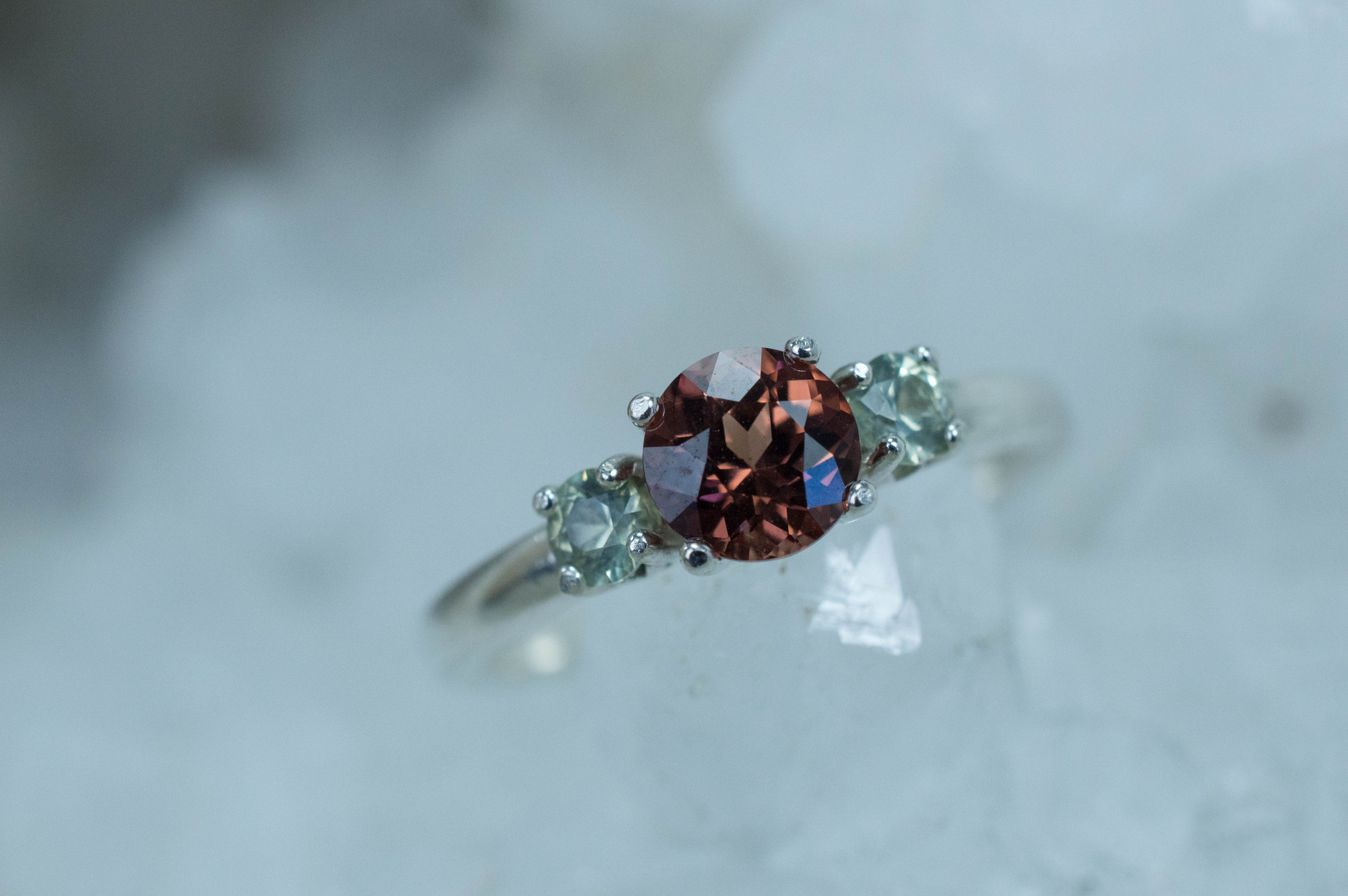 Imperial Garnet and Sapphire Ring, Genuine Untreated Tanzania Garnet and Montana Sapphire - Mark Oliver Gems