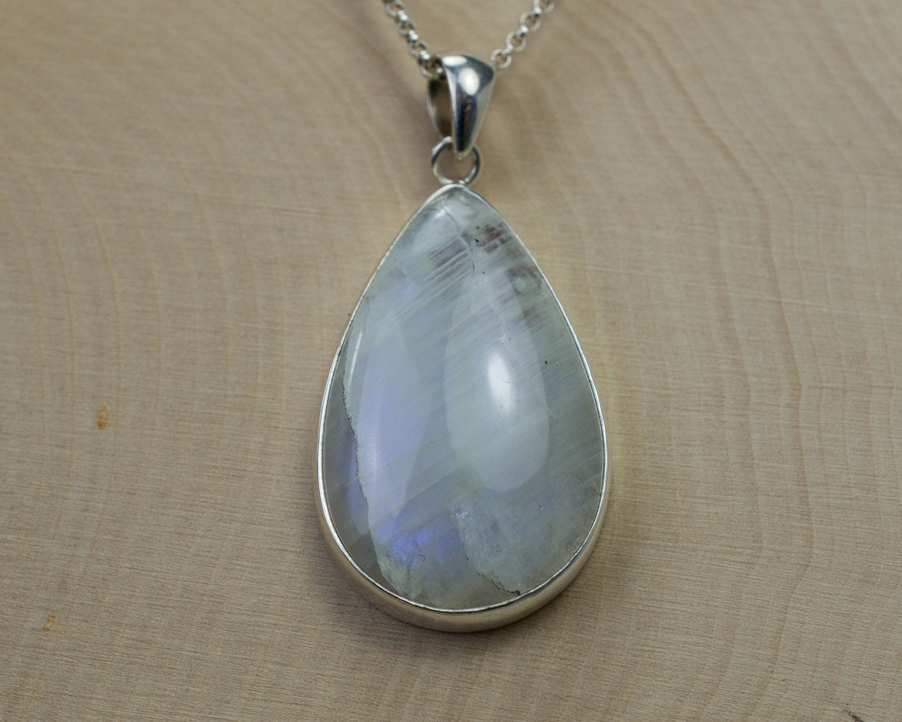 Rainbow Moonstone Pendant, Genuine Untreated Indian Moonstone - Mark Oliver Gems