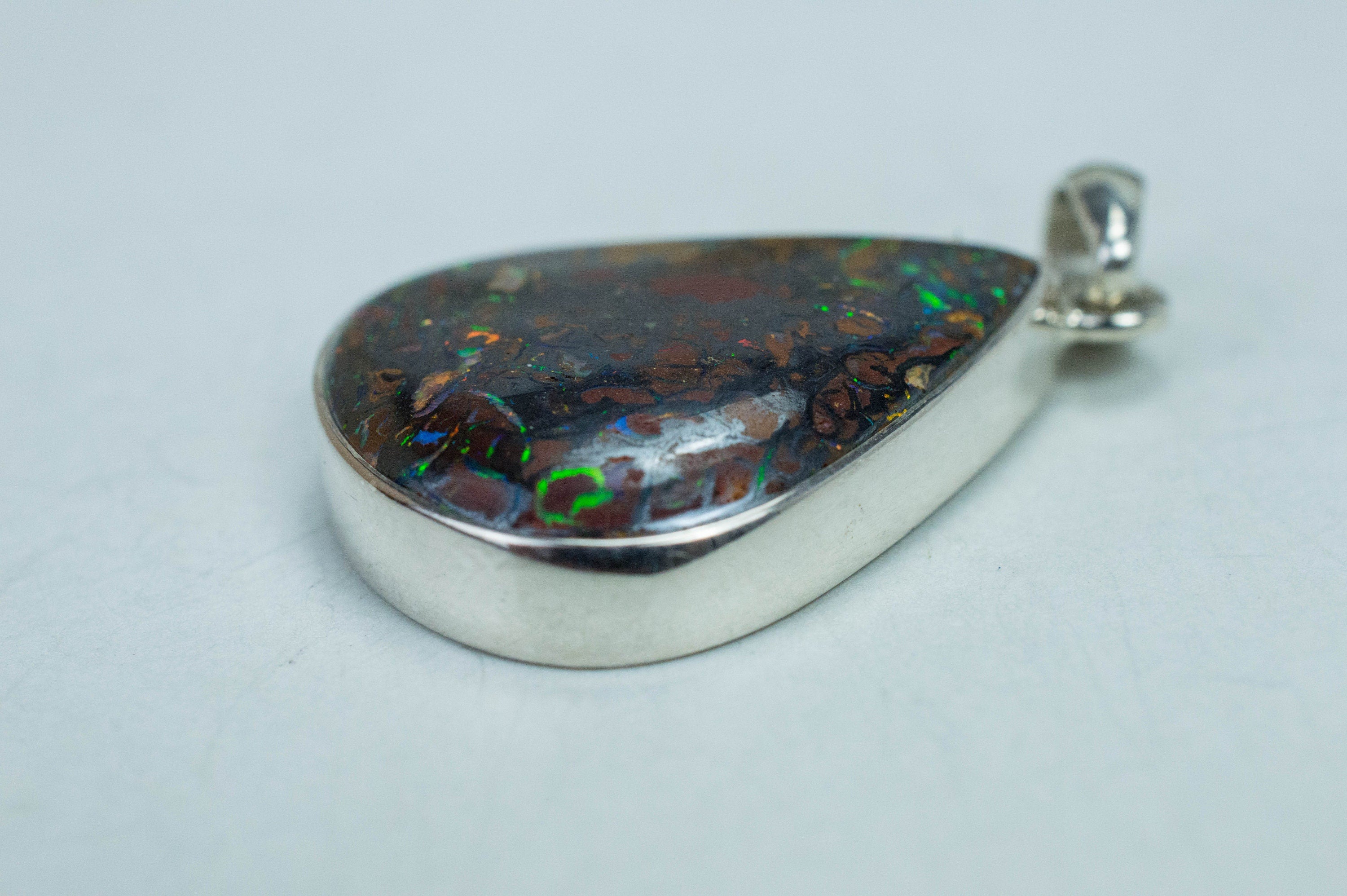 Boulder Opal Pendant; Natural Untreated Australia Opal - Mark Oliver Gems