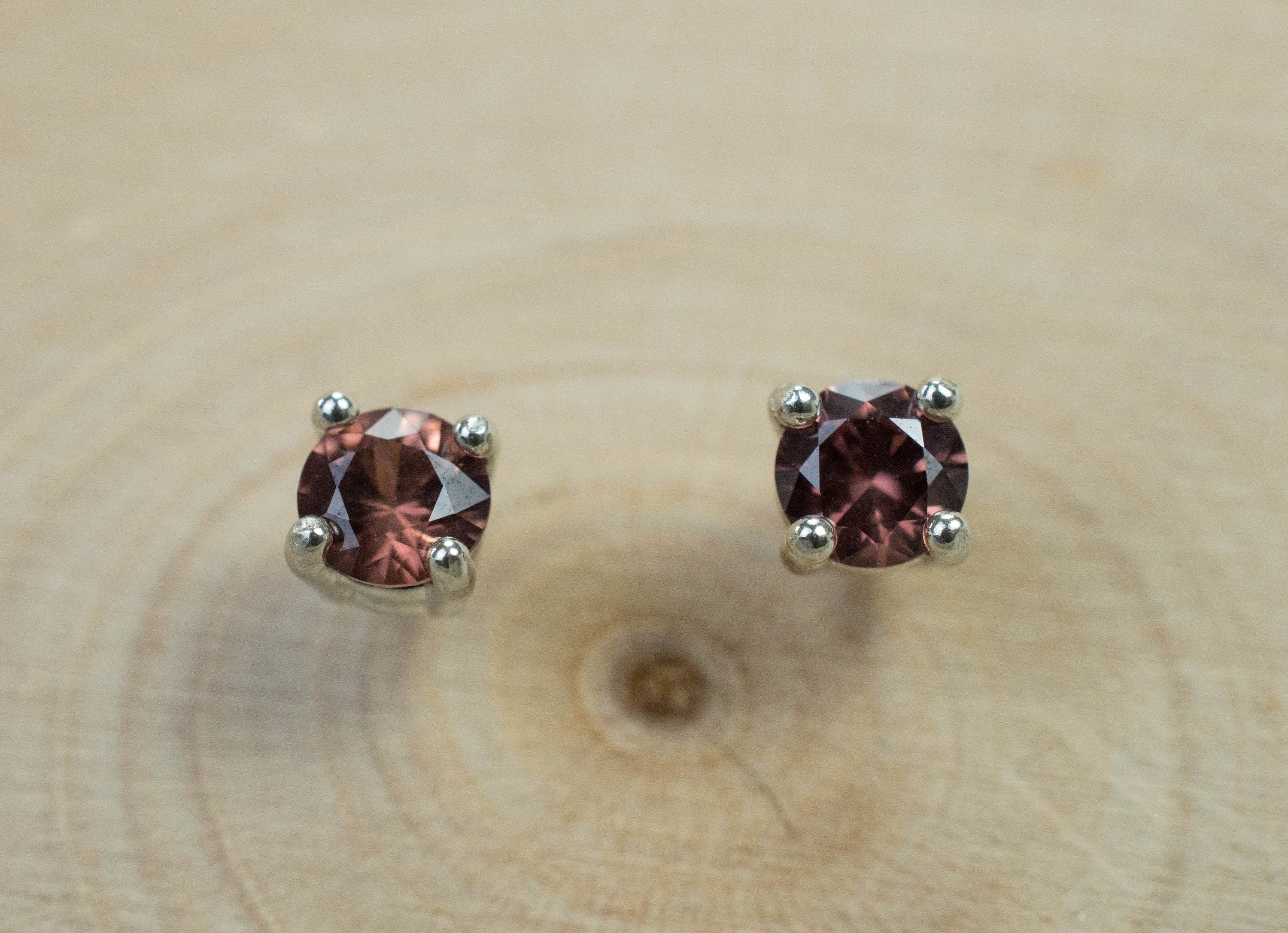 Pink Zircon Earrings; Genuine Untreated Tanzania Rose Zircon; 0.700cts - Mark Oliver Gems