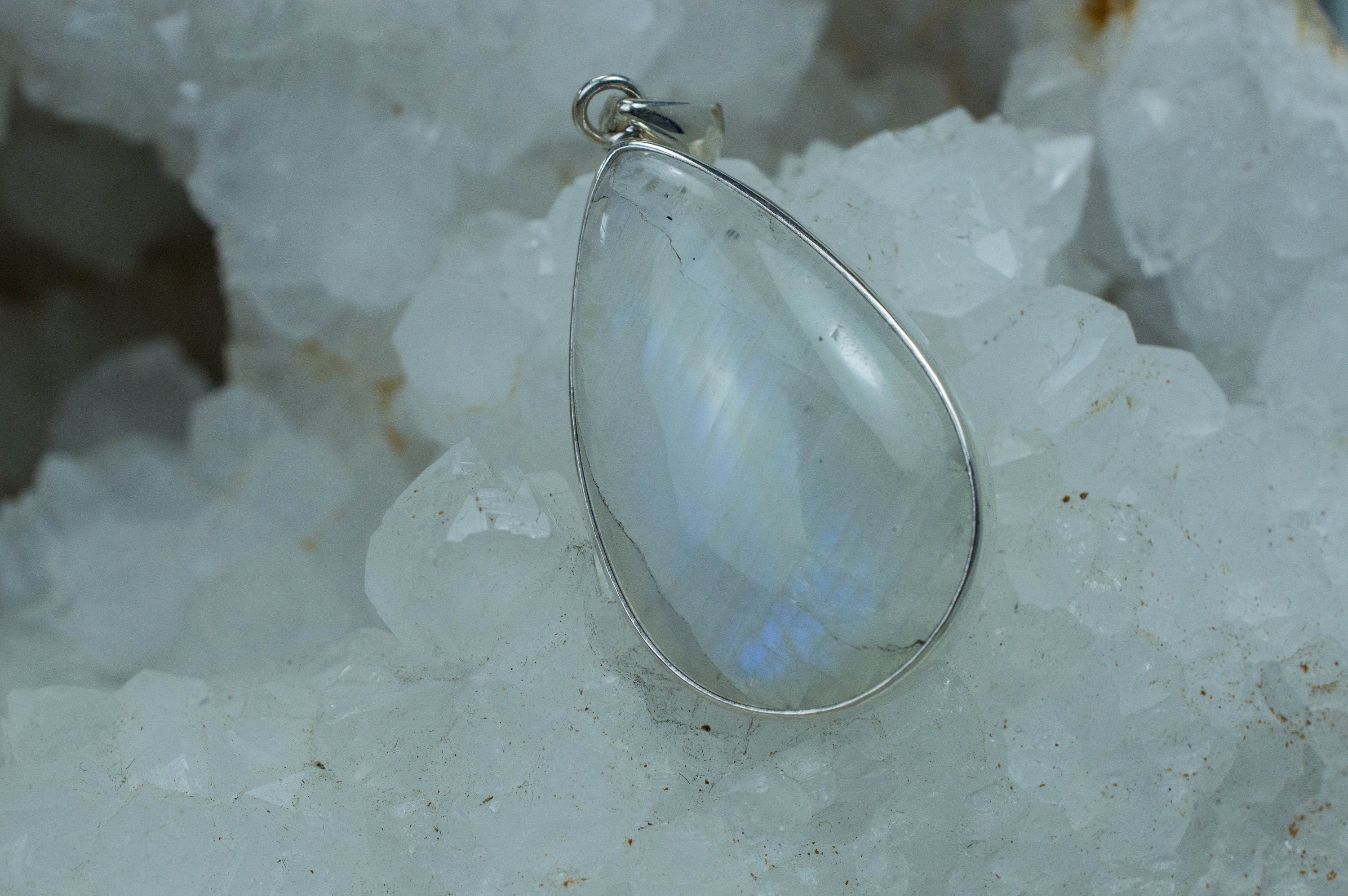 Rainbow Moonstone Pendant, Genuine Untreated Indian Moonstone - Mark Oliver Gems