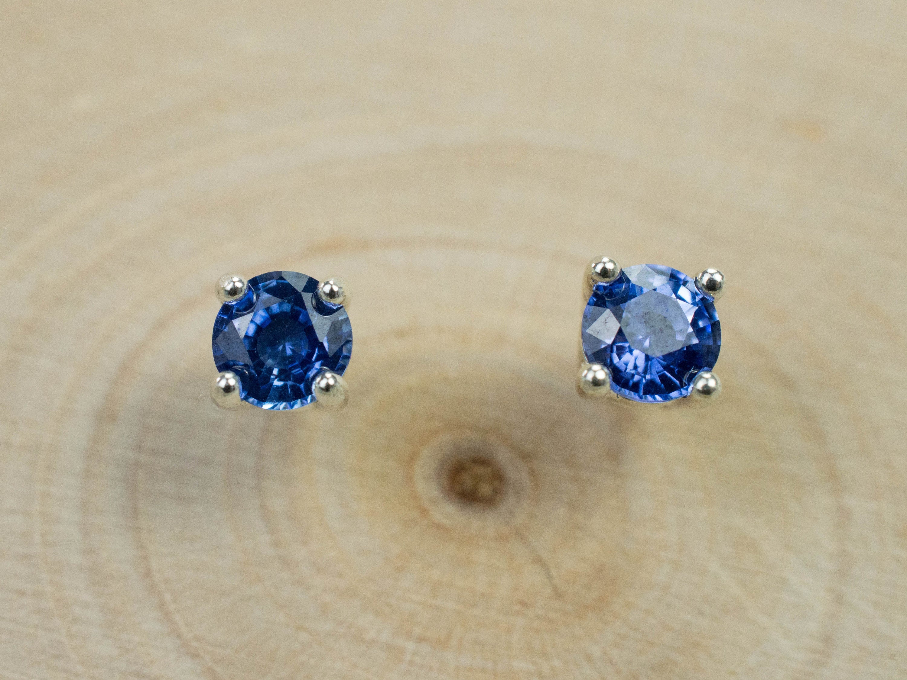 Blue Sapphire Earrings; Genuine Sri Lanka Sapphire; 0.650cts - Mark Oliver Gems