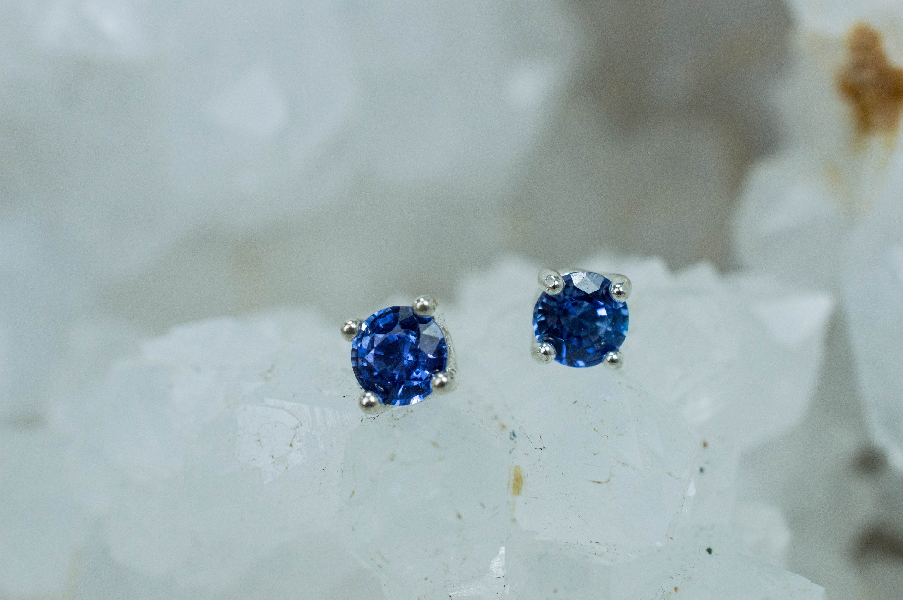 Blue Sapphire Earrings; Genuine Sri Lanka Sapphire; 0.650cts - Mark Oliver Gems