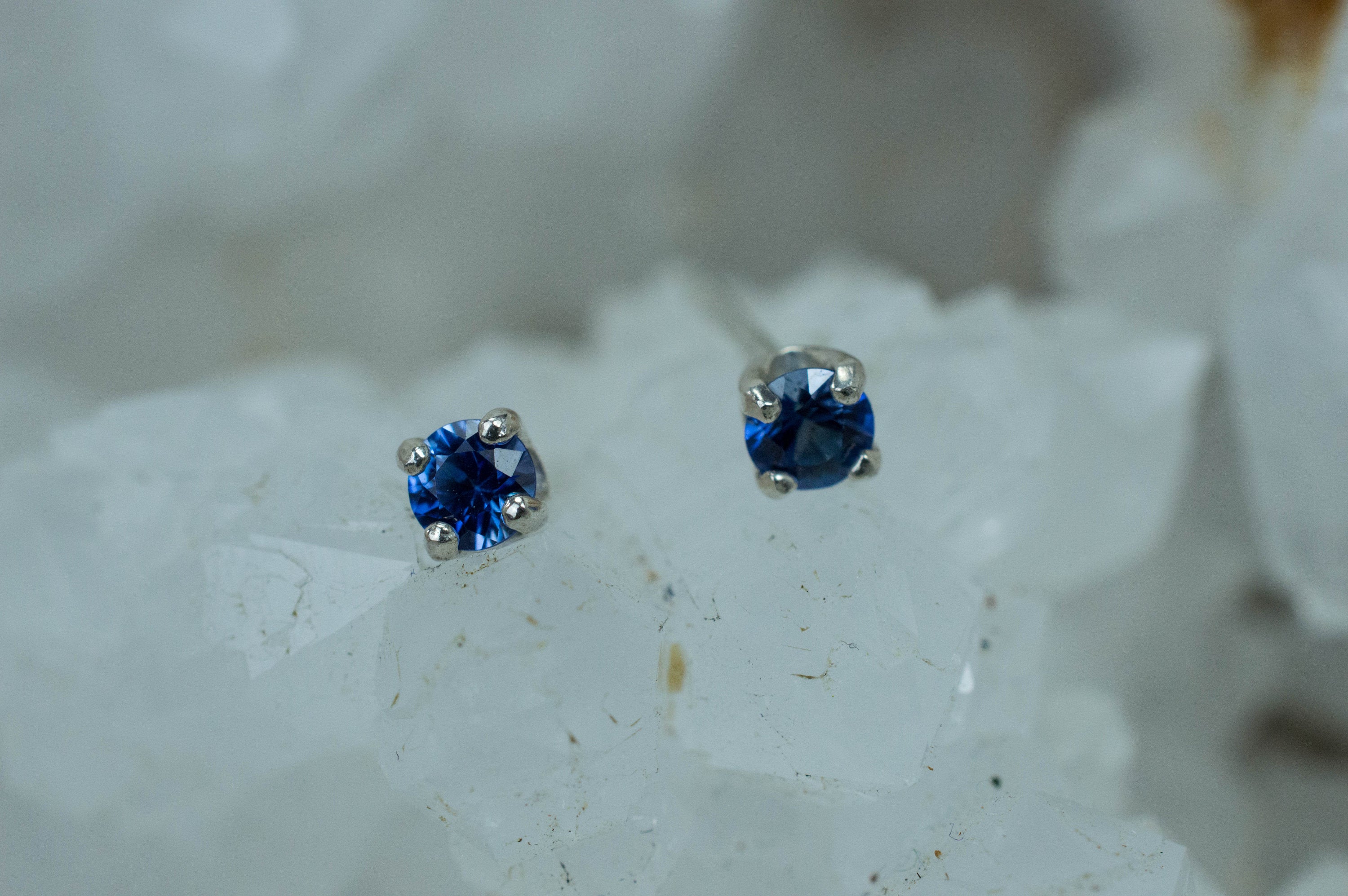 Blue Sapphire Earrings; Genuine Untreated Nigeria Sapphire; 0.330cts - Mark Oliver Gems