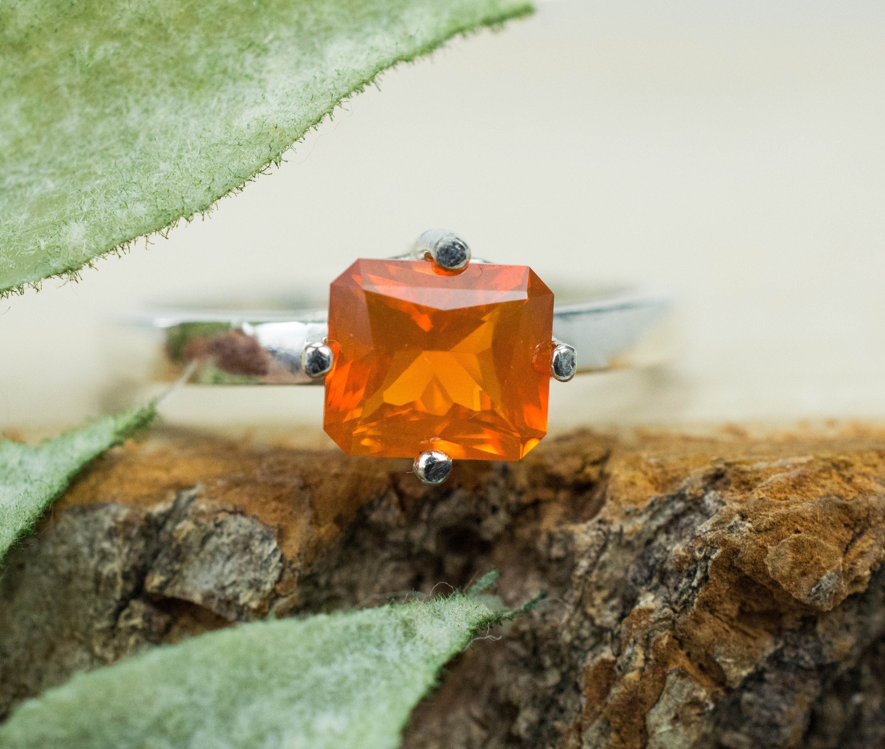 Fire Opal Ring, Genuine Untreated Mexico Opal; 0.865cts - Mark Oliver Gems