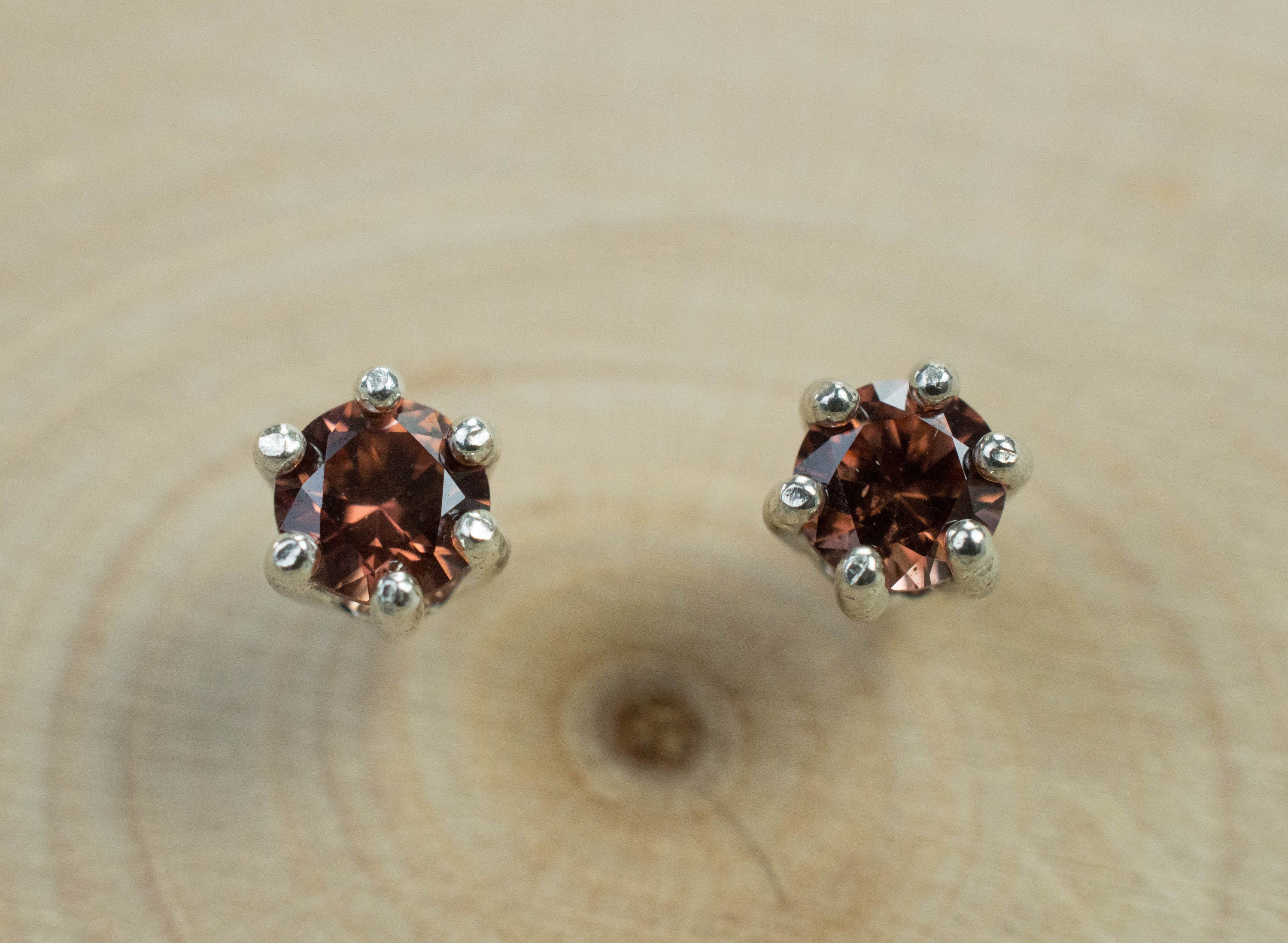 Rose Zircon Earrings; Genuine Untreated Tanzania Pink Zircon; 0.705cts - Mark Oliver Gems