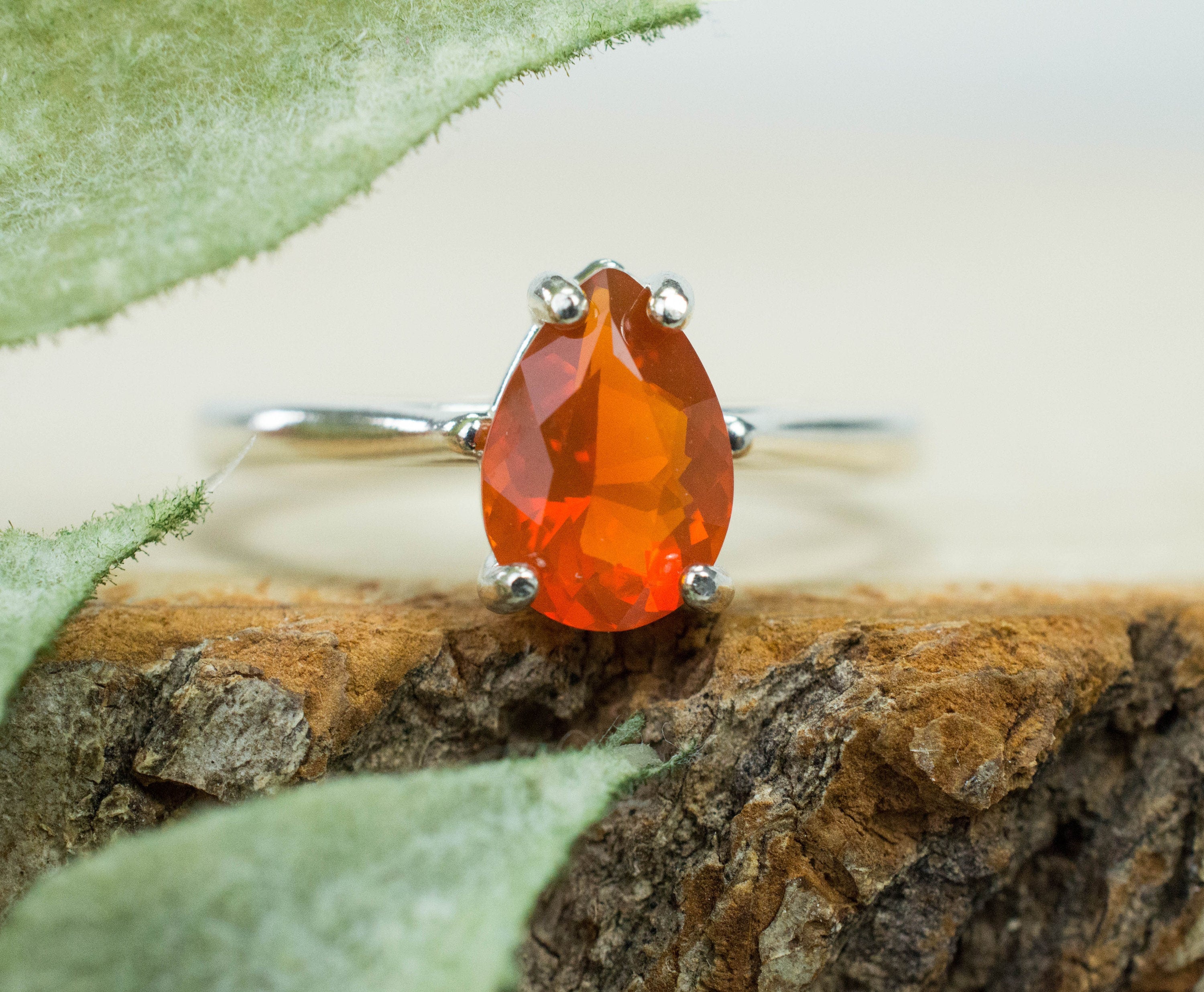 Fire Opal Ring, Genuine Untreated Mexico Opal; 0.895cts - Mark Oliver Gems