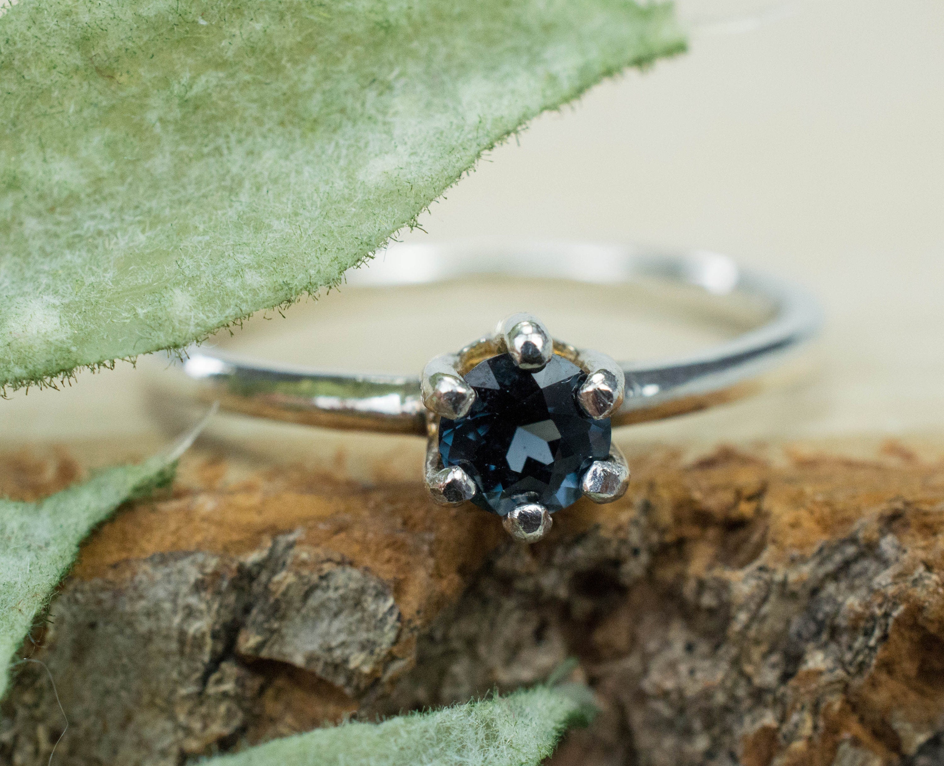 Blue Spinel Ring, Genuine Untreated Mozambique Spinel