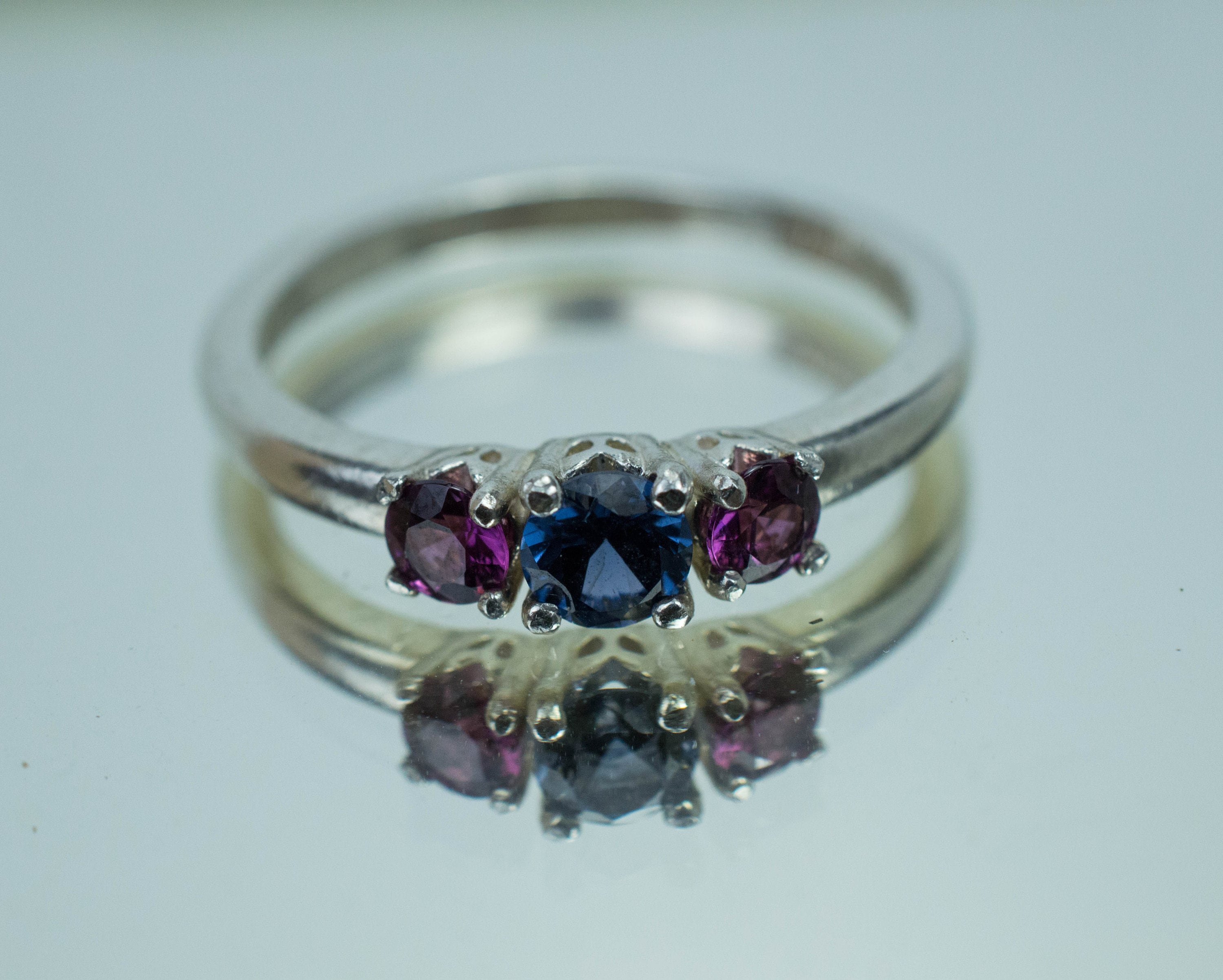 Blue Spinel and Purple Garnet Ring, Genuine Untreated Mozambique Spinel and Garnet - Mark Oliver Gems