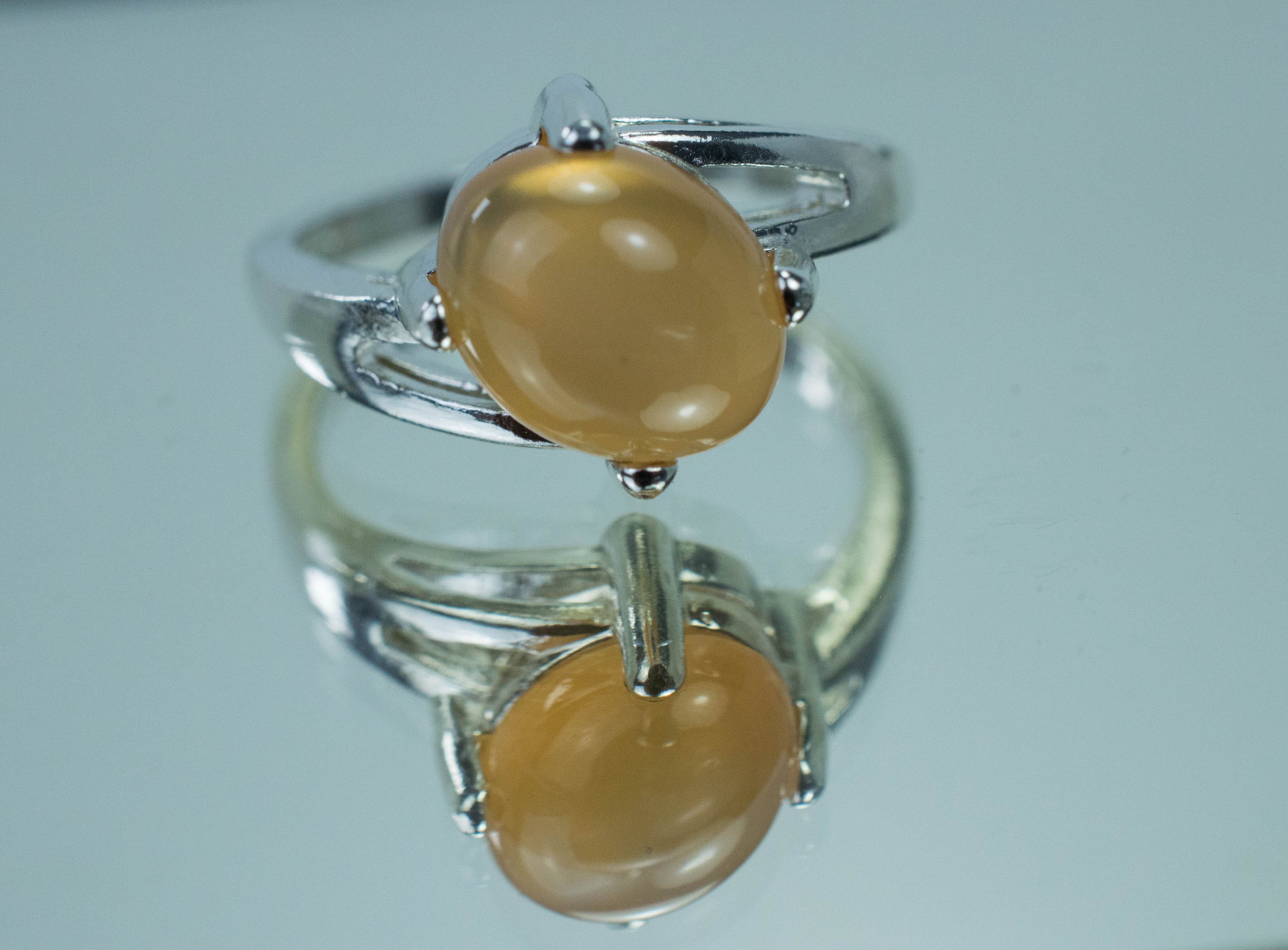 Peach Moonstone Ring; Genuine Untreated India Moonstone - Mark Oliver Gems