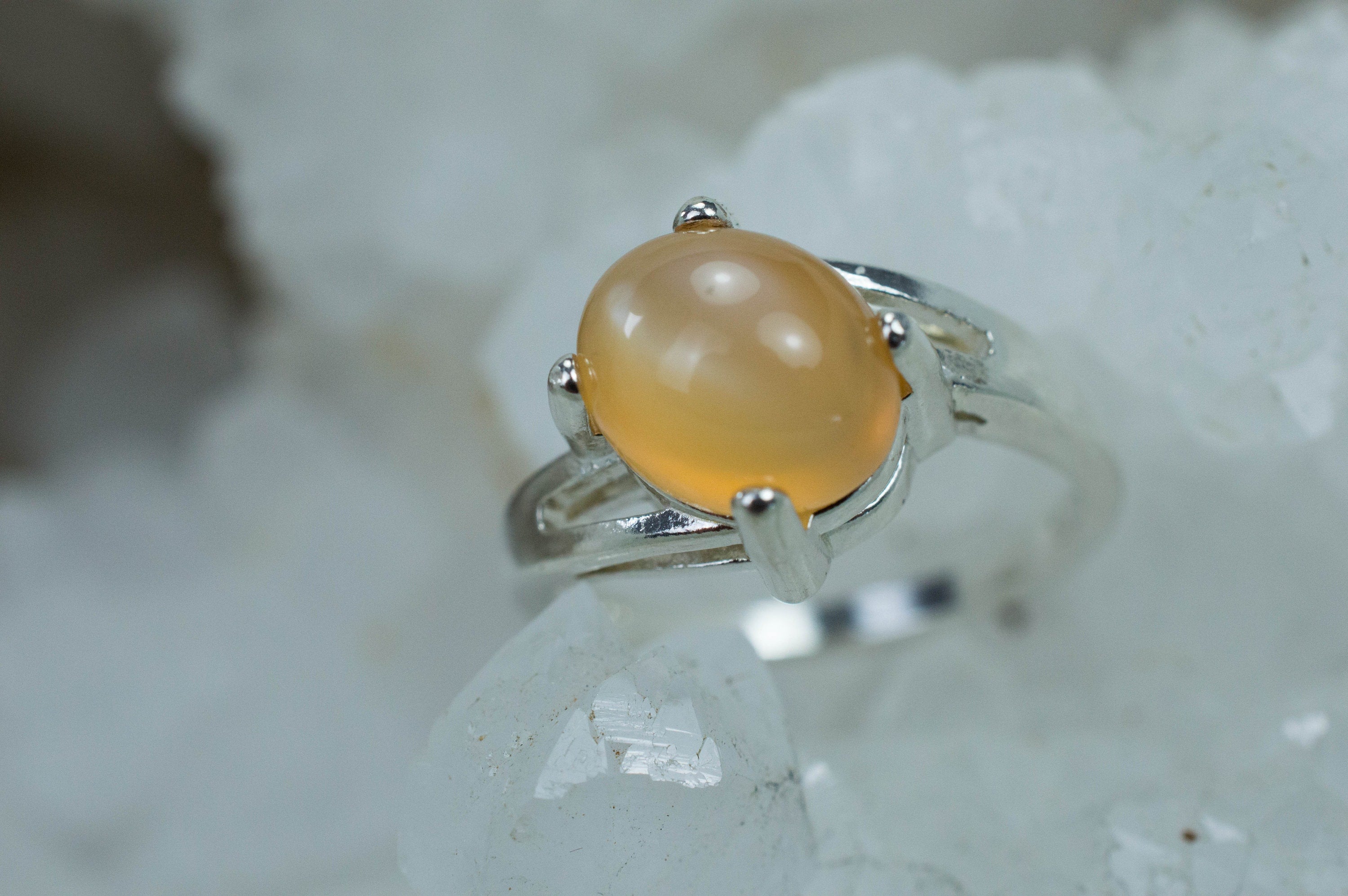 Peach Moonstone Ring; Genuine Untreated India Moonstone - Mark Oliver Gems