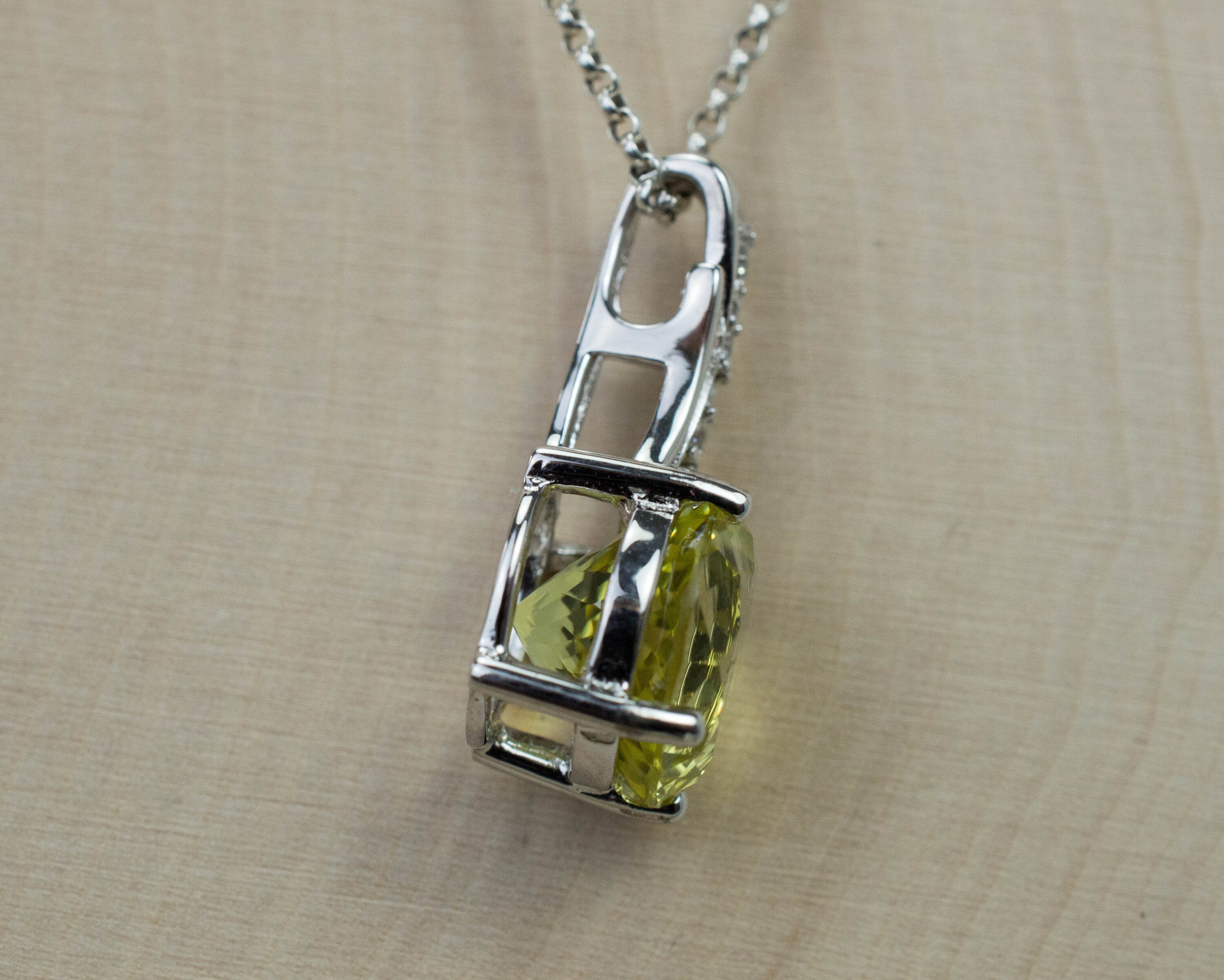 Lemon Quartz Pendant; Genuine Untreated Brazil Quartz and White Zircon - Mark Oliver Gems