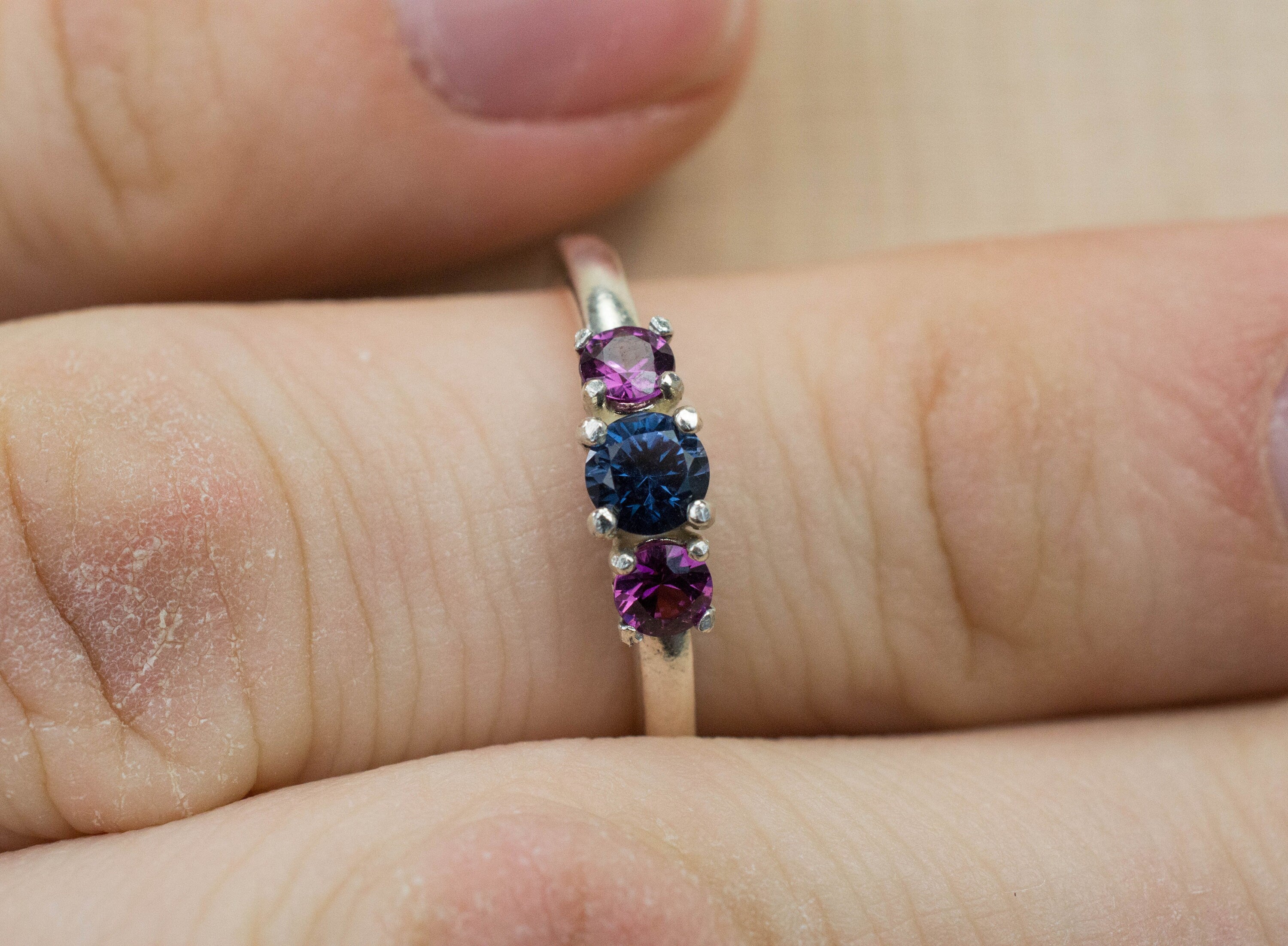 Blue Spinel and Purple Garnet Ring, Genuine Untreated Mozambique Spinel and Garnet