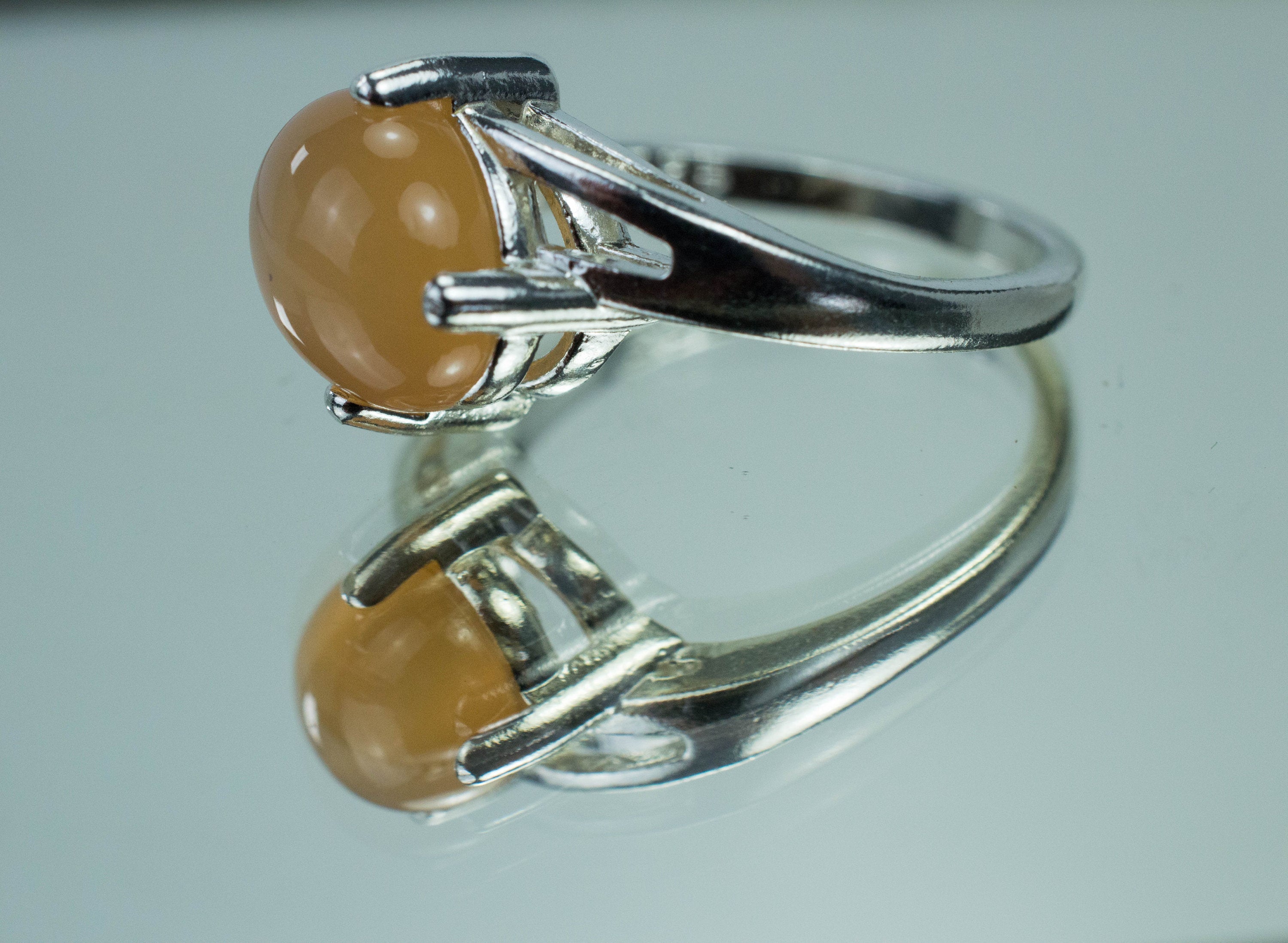 Peach Moonstone Ring; Genuine Untreated India Moonstone - Mark Oliver Gems