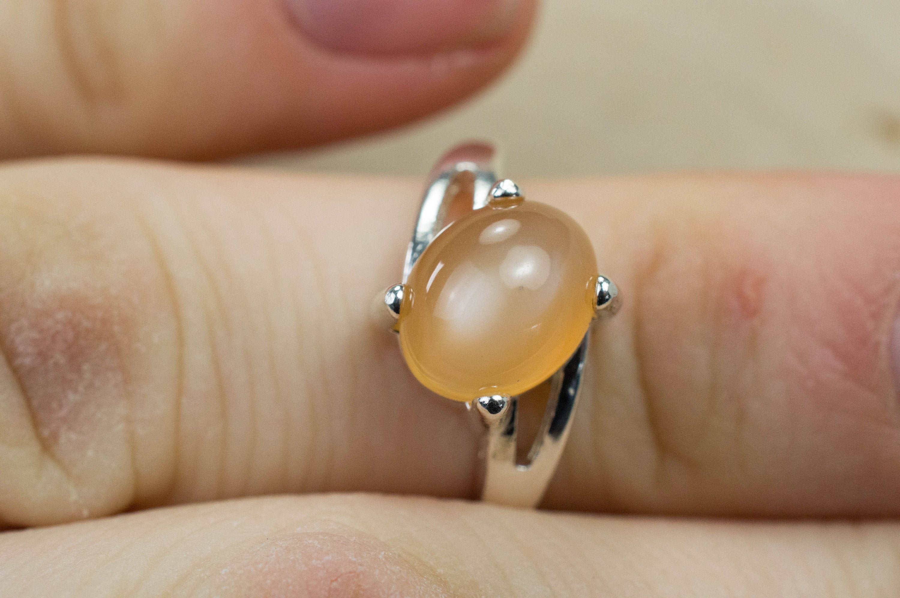 Peach Moonstone Ring; Genuine Untreated India Moonstone - Mark Oliver Gems