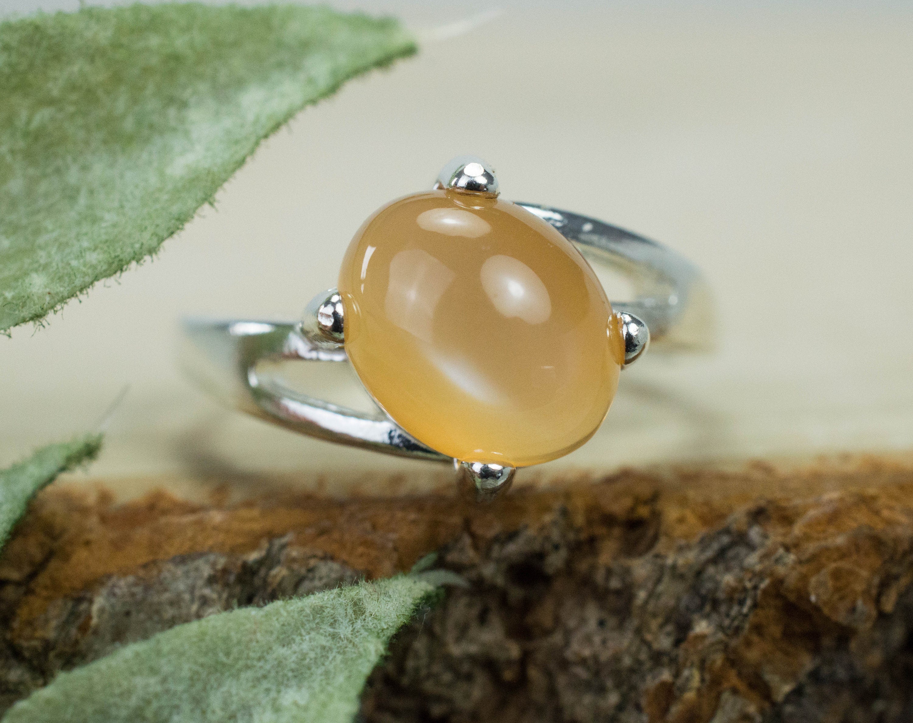 Peach Moonstone Ring; Genuine Untreated India Moonstone - Mark Oliver Gems