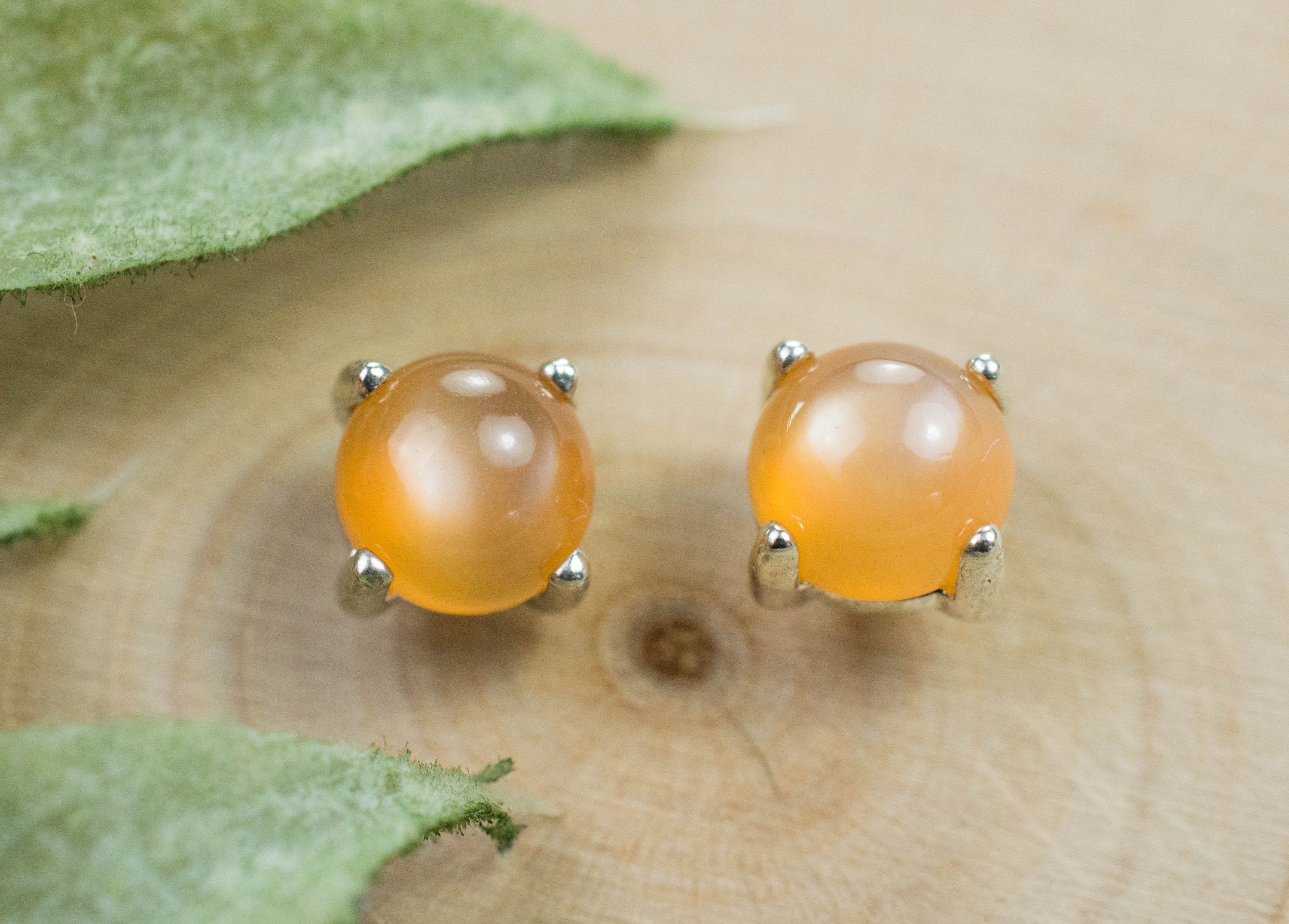 Peach Moonstone Earrings; Genuine Untreated Indian Moonstone - Mark Oliver Gems