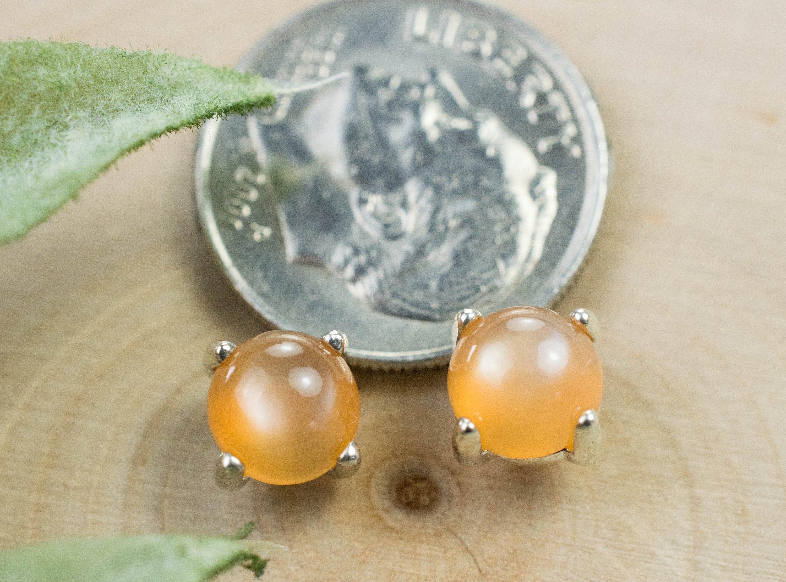 Peach Moonstone Earrings; Genuine Untreated Indian Moonstone - Mark Oliver Gems