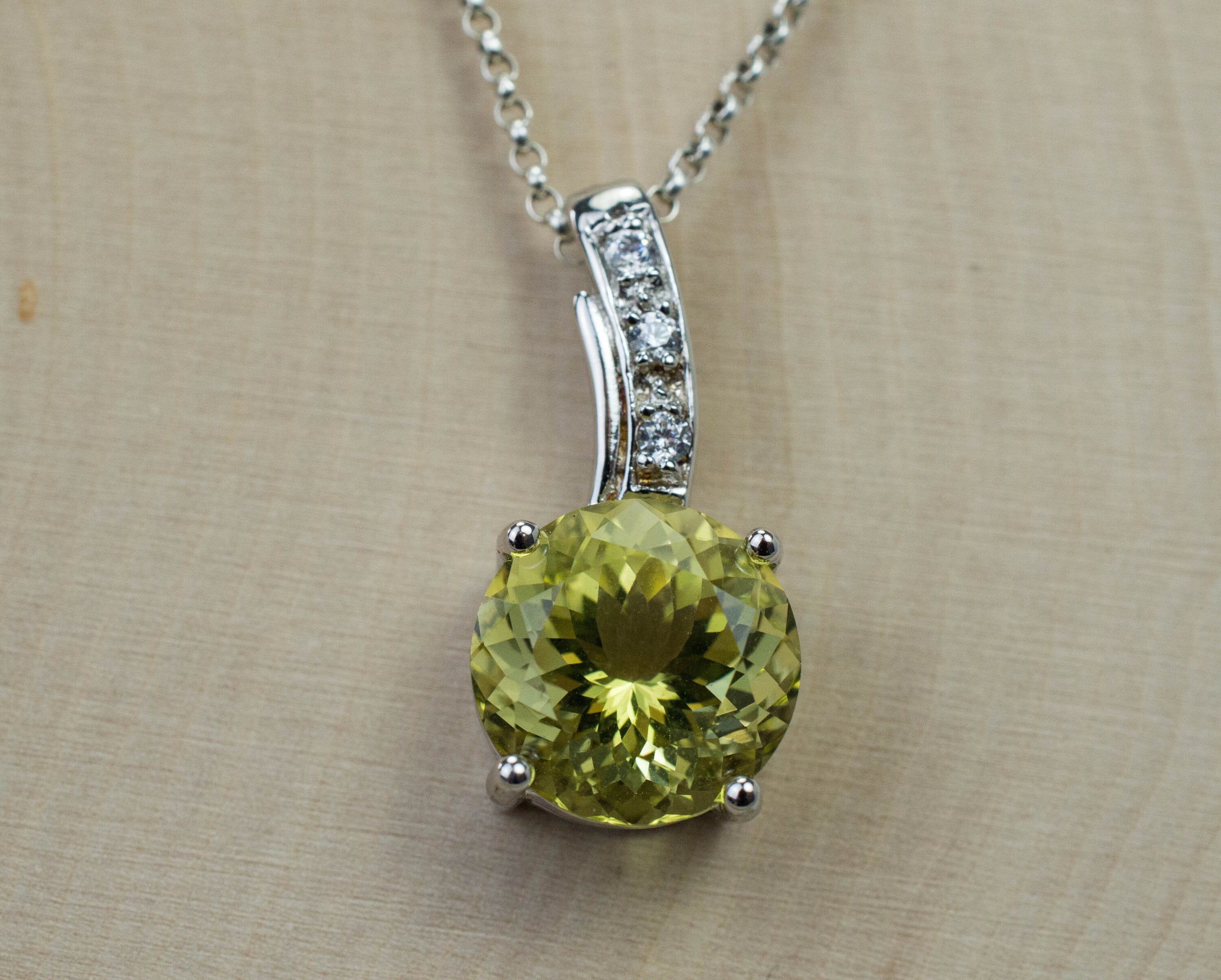 Lemon Quartz Pendant; Genuine Untreated Brazil Quartz and White Zircon - Mark Oliver Gems