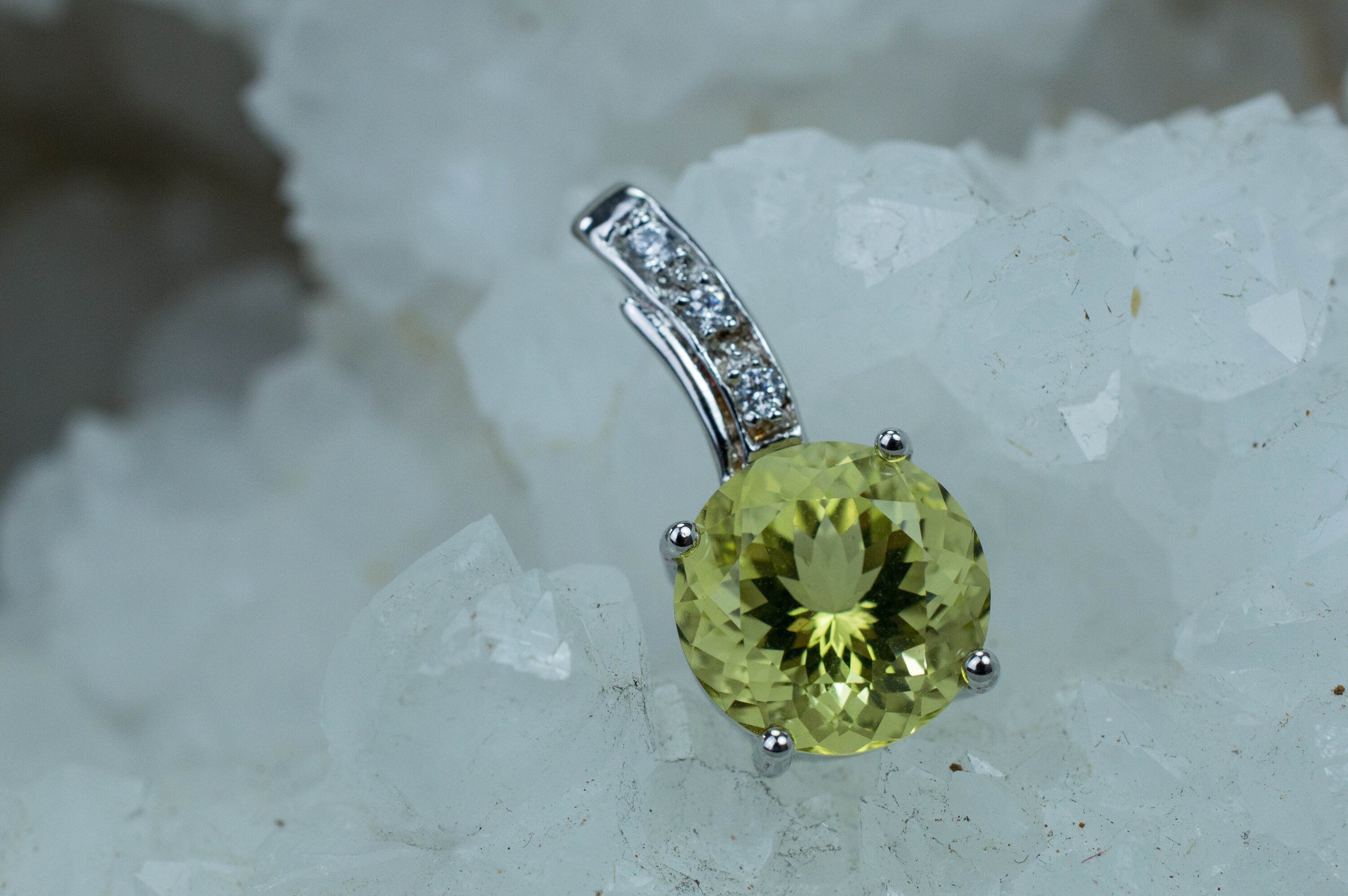 Lemon Quartz Pendant; Genuine Untreated Brazil Quartz and White Zircon - Mark Oliver Gems